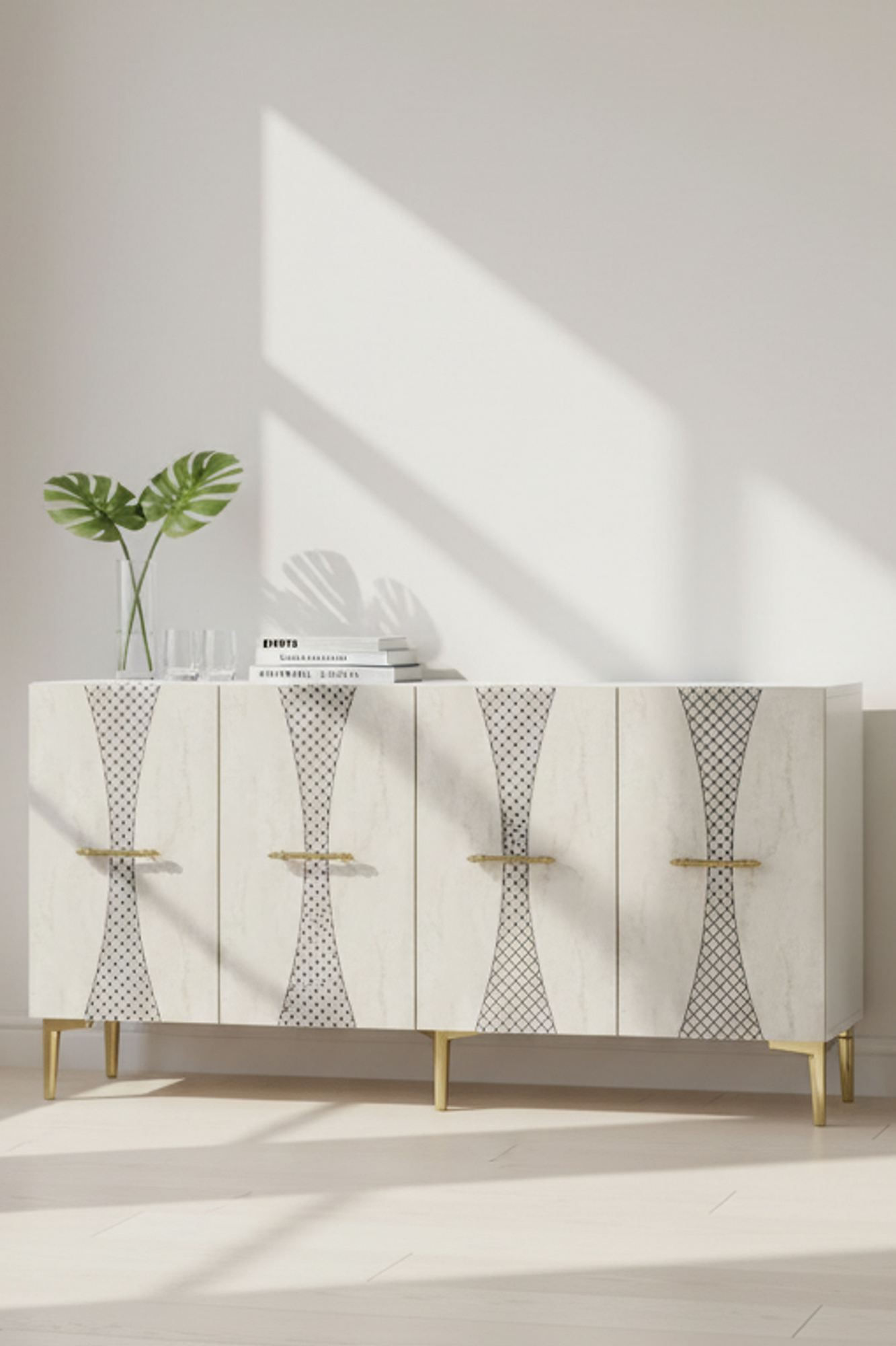 Consola Slim 150, 150 x 75 x 32 cm, alb travertin auriu, PAL melaminat, alb / travertin / gold — imaginea 6