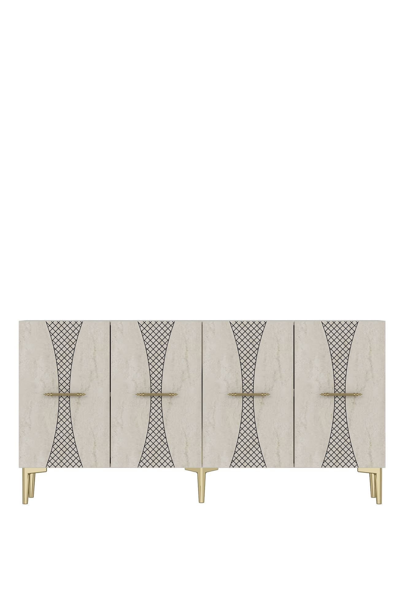 Consola Slim 150, 150 x 75 x 32 cm, alb travertin auriu, PAL melaminat, alb / travertin / gold — imaginea 7