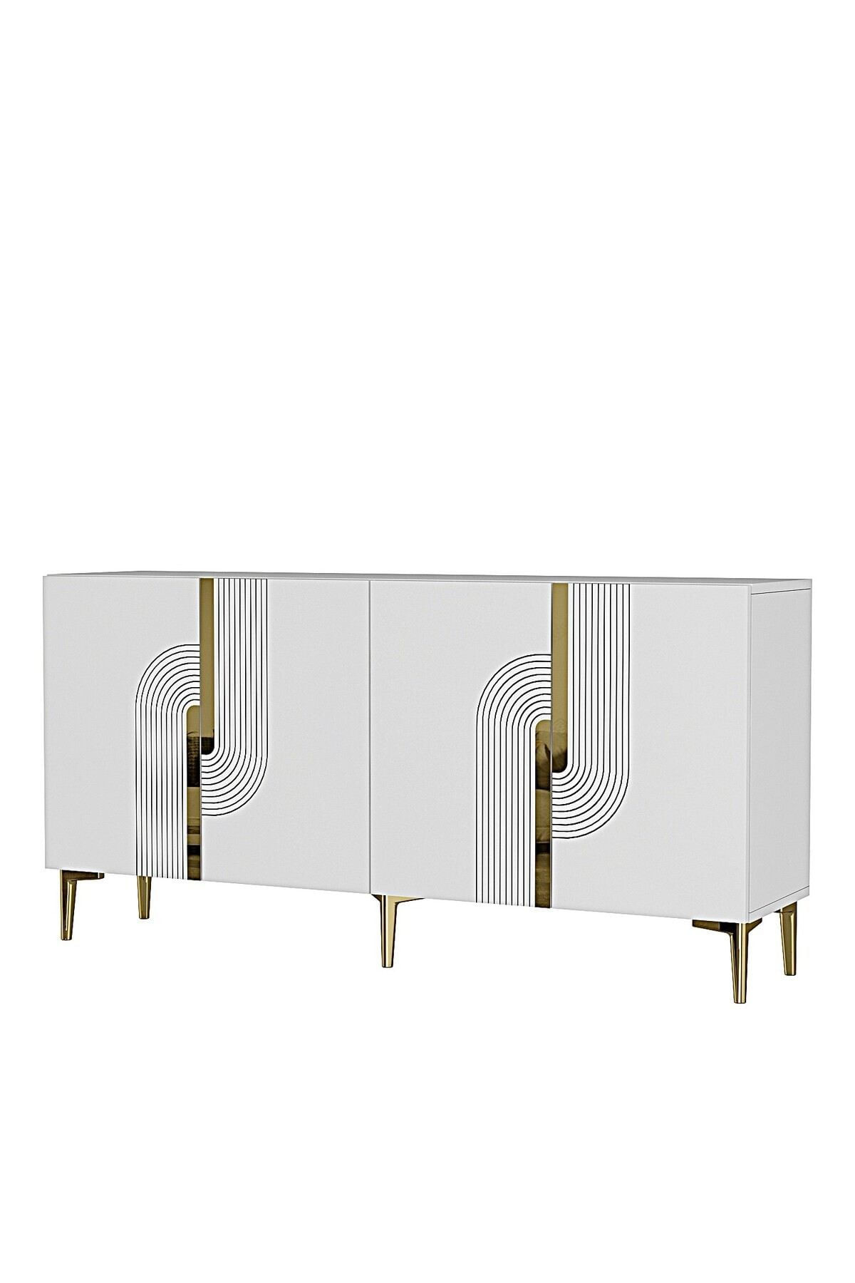 Consola Meyra 180, 180 x 75 x 32 cm, alb auriu, PAL melaminat, oglinda inclusa, alb / gold — imaginea 5