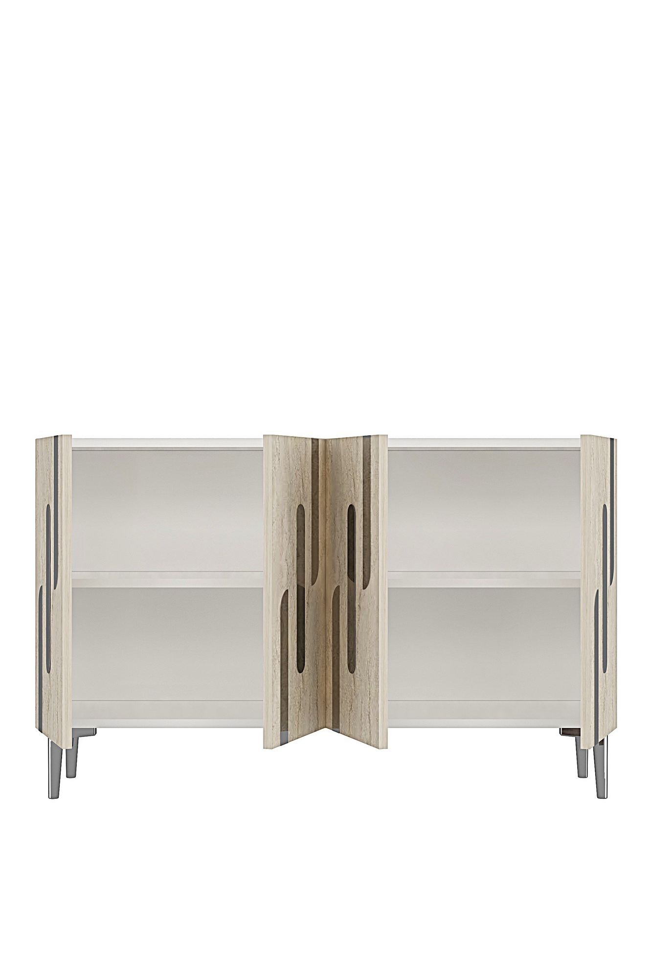 Consola Ece 120, 120 x 75 x 32 cm, alb travertin argintiu, PAL melaminat, oglinda inclusa, alb / travertin / silver — imaginea 4