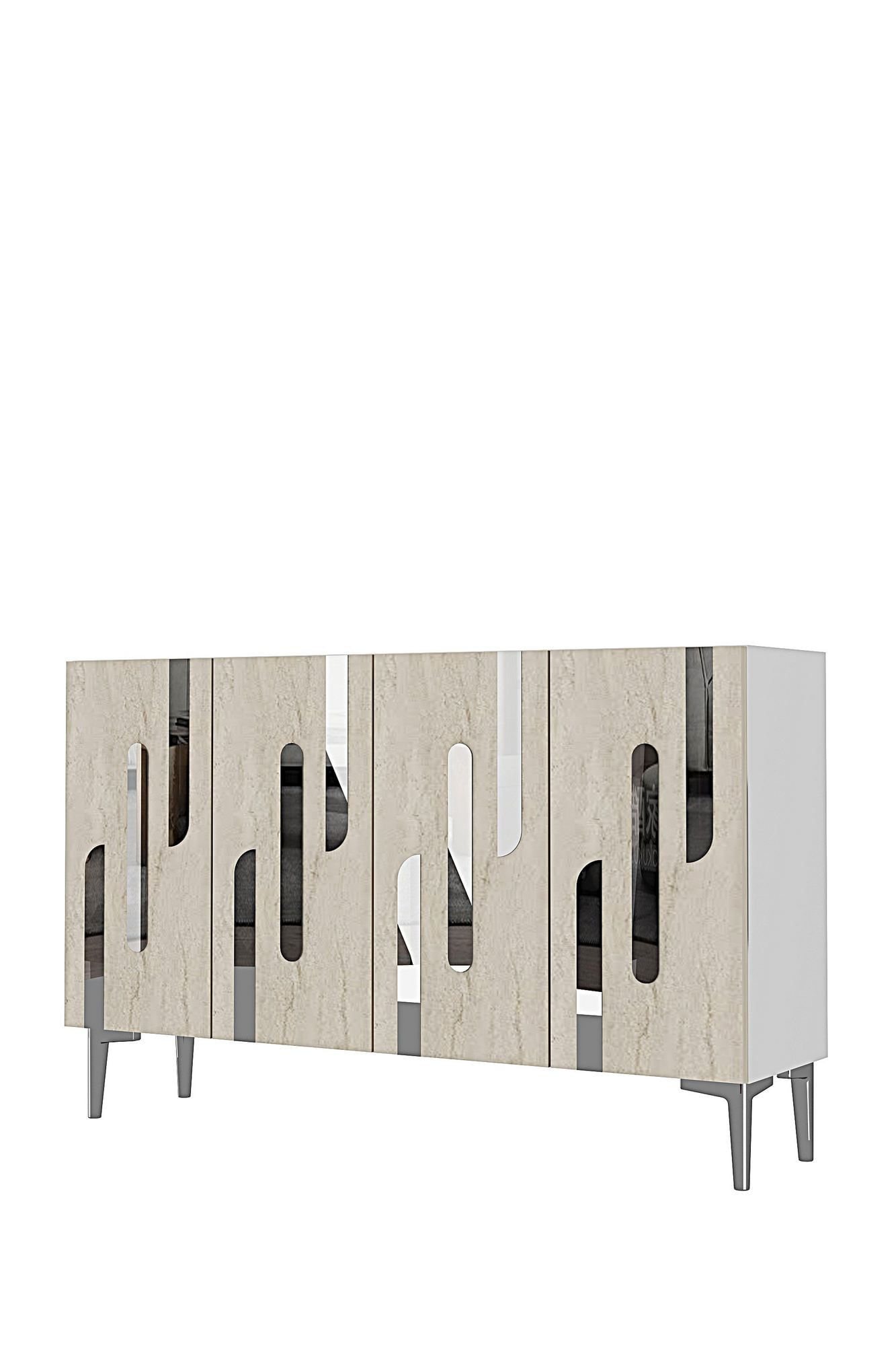 Consola Ece 120, 120 x 75 x 32 cm, alb travertin argintiu, PAL melaminat, oglinda inclusa, alb / travertin / silver — imaginea 5