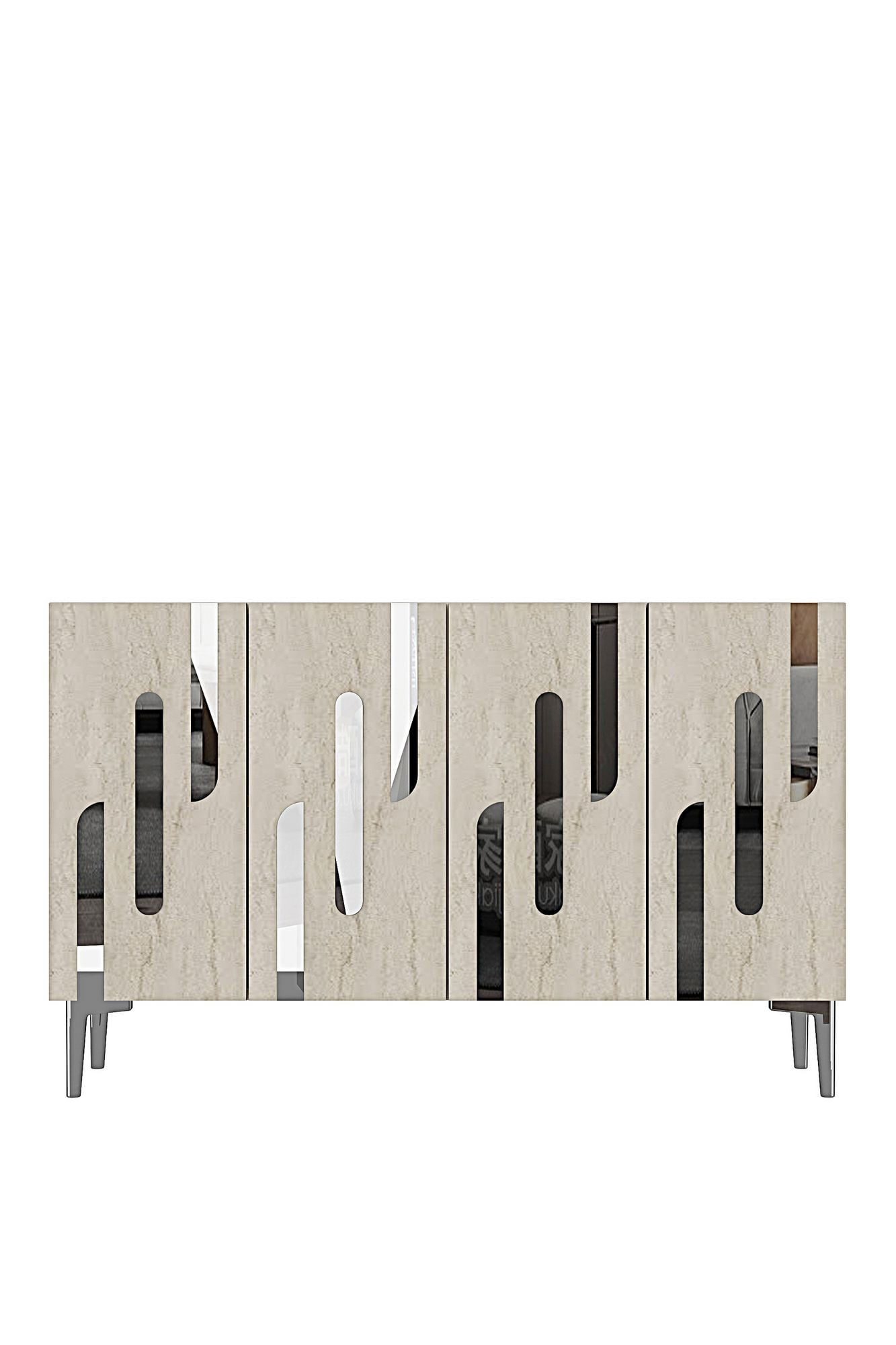 Consola Ece 120, 120 x 75 x 32 cm, alb travertin argintiu, PAL melaminat, oglinda inclusa, alb / travertin / silver — imaginea 6
