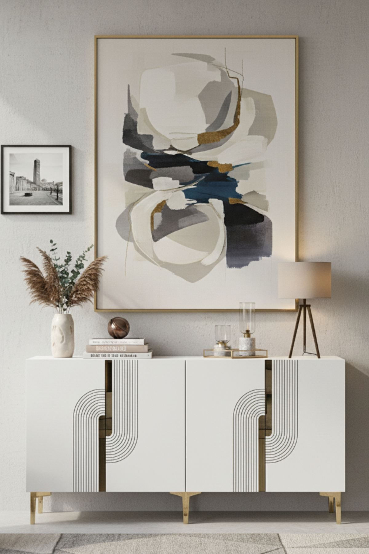 Consola Meyra 180, 180 x 75 x 32 cm, alb auriu, PAL melaminat, oglinda inclusa, alb / gold — imaginea 8