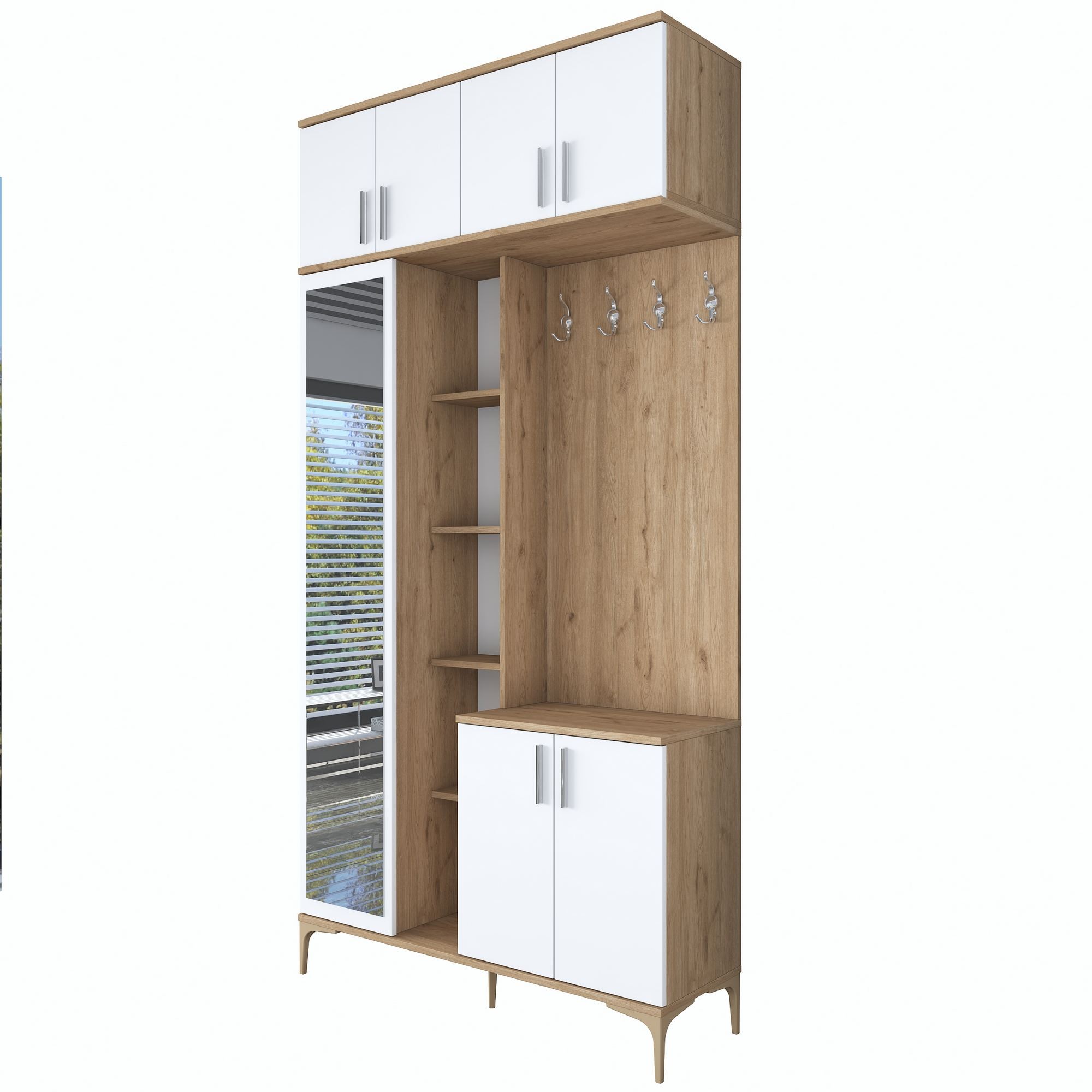 Cuier hol EA120, 120 x 240 x 37,5 cm, nuc alb, PAL, spatiu de depozitare, fixare pe perete — imaginea 2