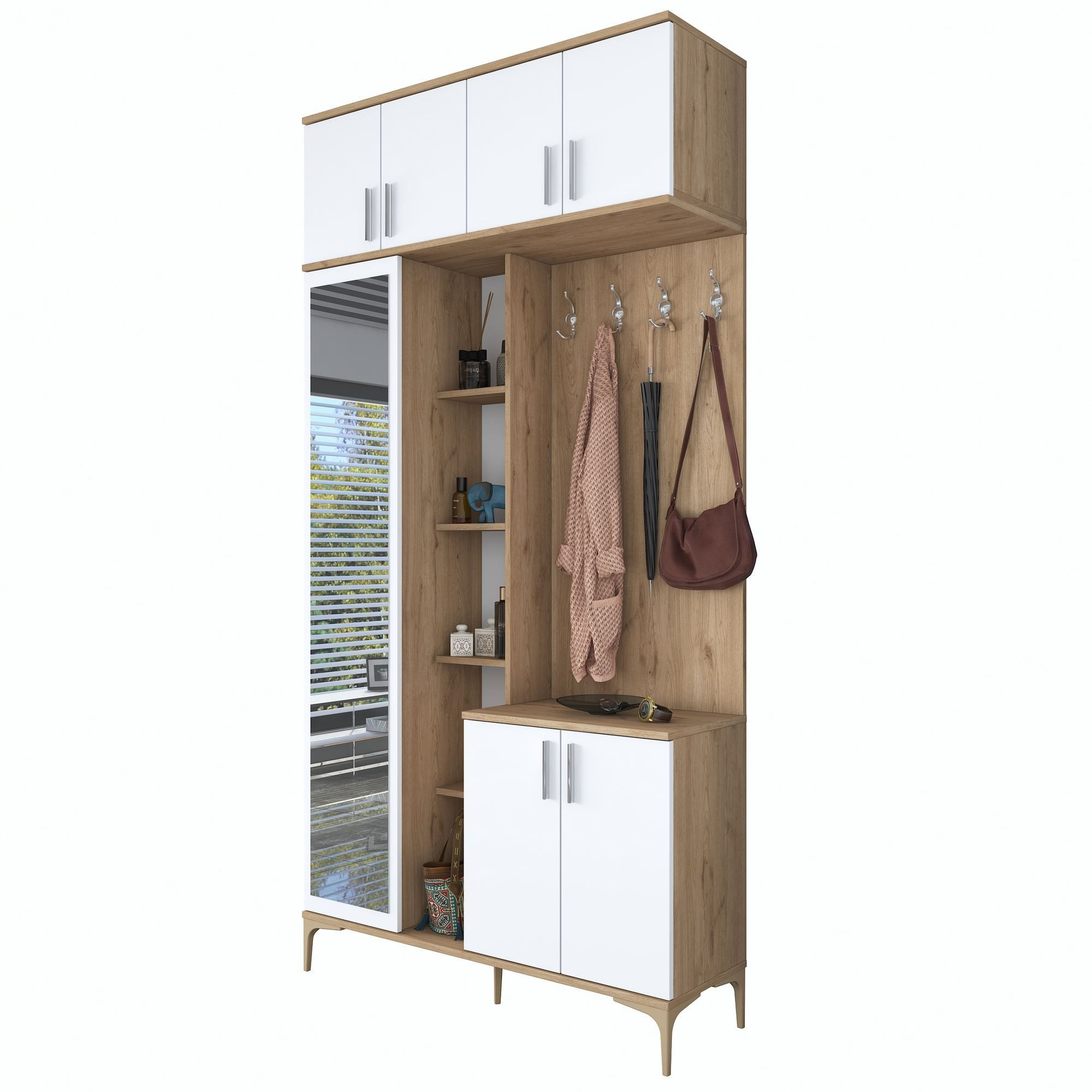 Cuier hol EA120, 120 x 240 x 37,5 cm, nuc alb, PAL, spatiu de depozitare, fixare pe perete — imaginea 4