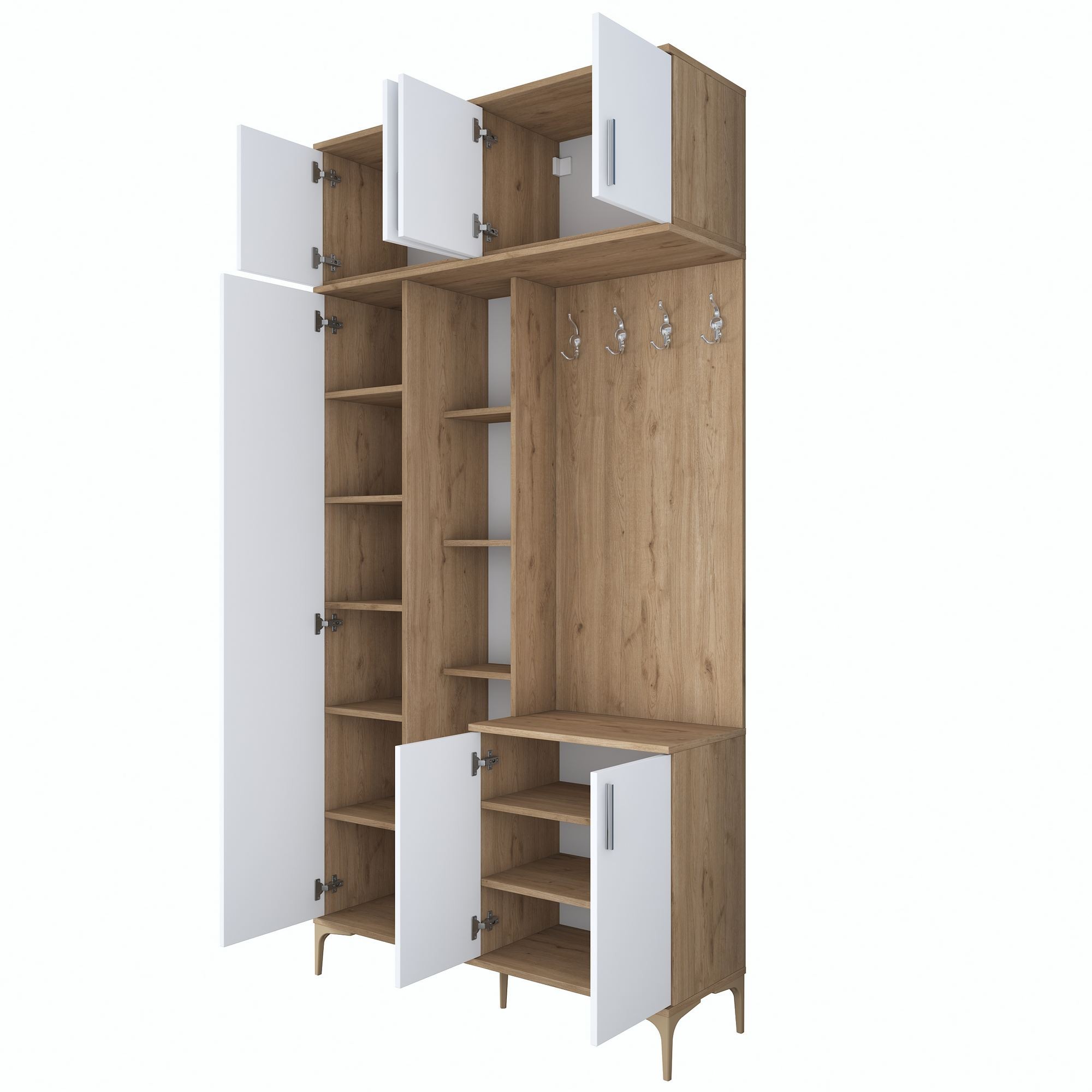 Cuier hol EA120, 120 x 240 x 37,5 cm, nuc alb, PAL, spatiu de depozitare, fixare pe perete — imaginea 5