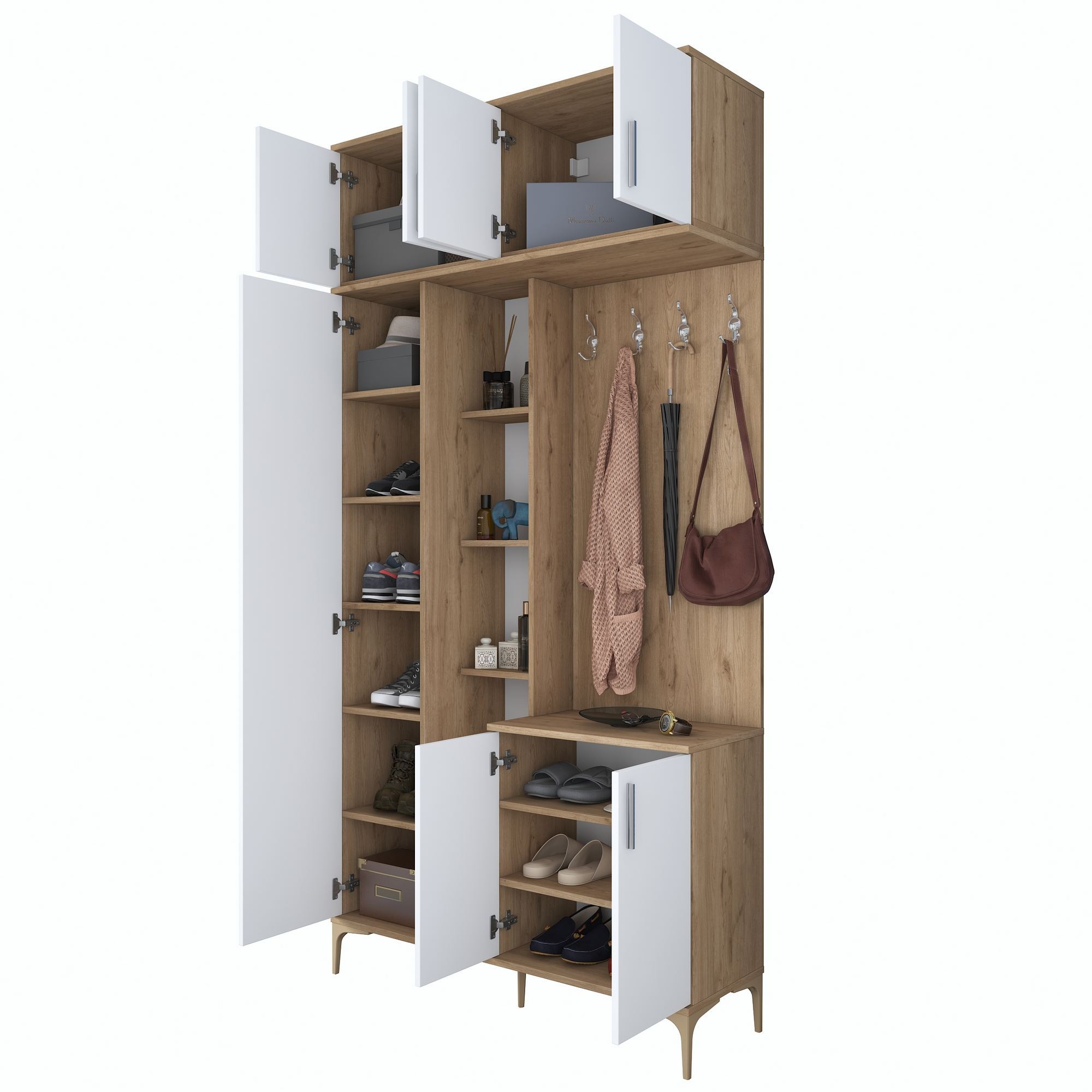 Cuier hol EA120, 120 x 240 x 37,5 cm, nuc alb, PAL, spatiu de depozitare, fixare pe perete — imaginea 6