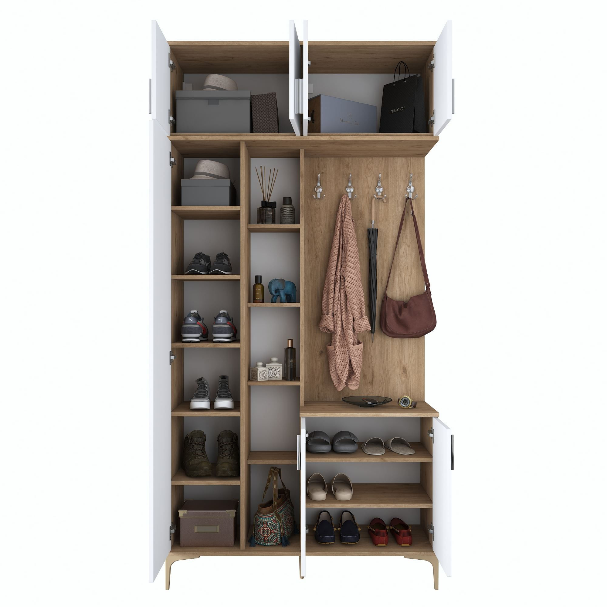 Cuier hol EA120, 120 x 240 x 37,5 cm, nuc alb, PAL, spatiu de depozitare, fixare pe perete — imaginea 7