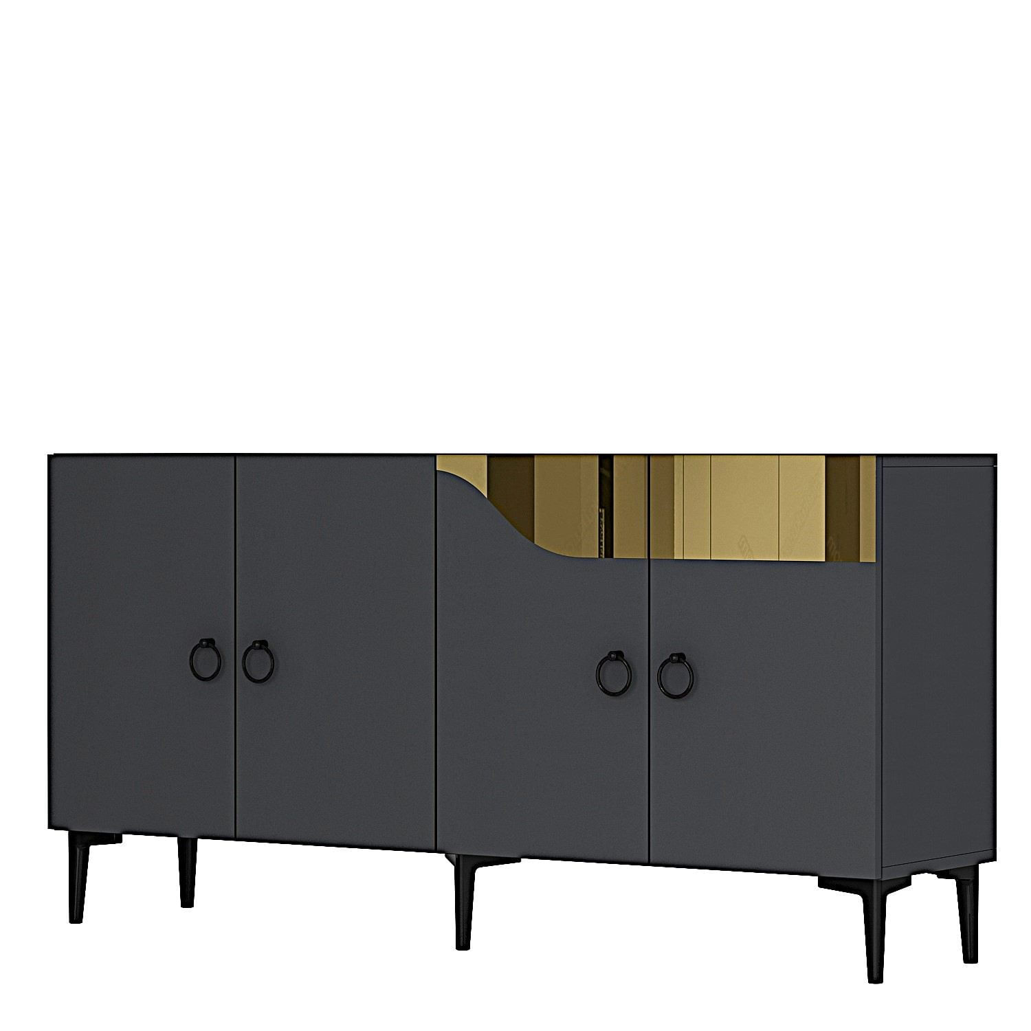 Consola Gama 150, 150 x 75 x 32 cm, antracit auriu, PAL melaminat, spatiu de depozitare, fixare pe perete, antracit / gold — imaginea 5
