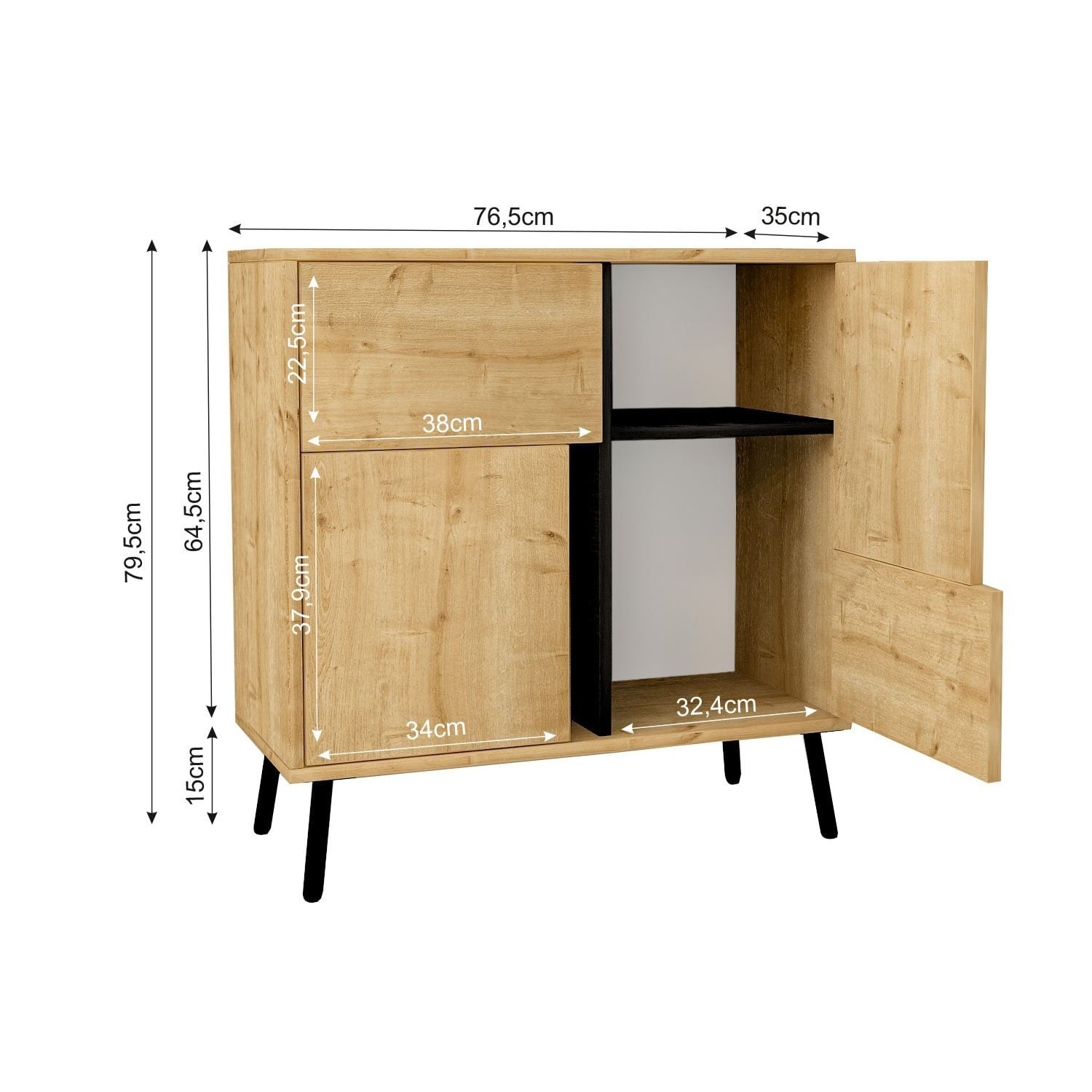 Dulap Darien, 76, 5 x 79, 5 x 35 cm, stejar safir negru lemn, PAL melaminat, spatiu de depozitare, fixare pe perete, safir stejar / negru wood — imaginea 2