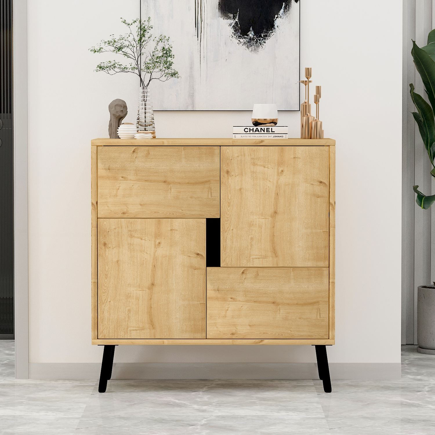 Dulap Darien, 76, 5 x 79, 5 x 35 cm, stejar safir negru lemn, PAL melaminat, spatiu de depozitare, fixare pe perete, safir stejar / negru wood — imaginea 4