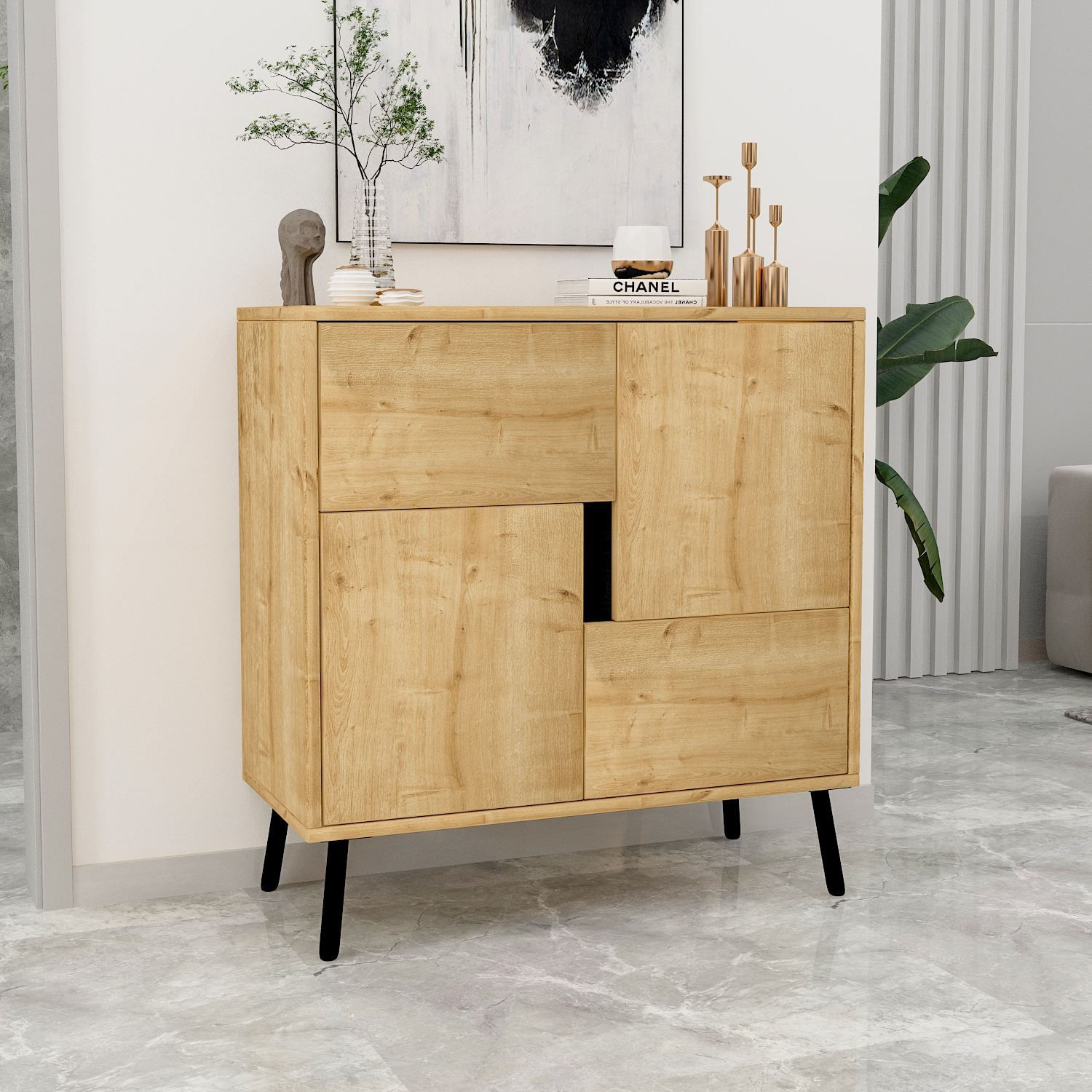 Dulap Darien, 76, 5 x 79, 5 x 35 cm, stejar safir negru lemn, PAL melaminat, spatiu de depozitare, fixare pe perete, safir stejar / negru wood — imaginea 6