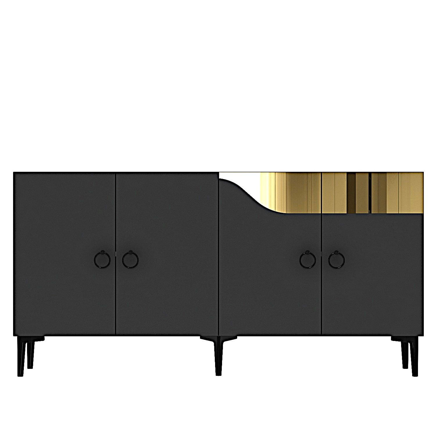 Consola Gama 150, 150 x 75 x 32 cm, antracit auriu, PAL melaminat, spatiu de depozitare, fixare pe perete, antracit / gold — imaginea 6