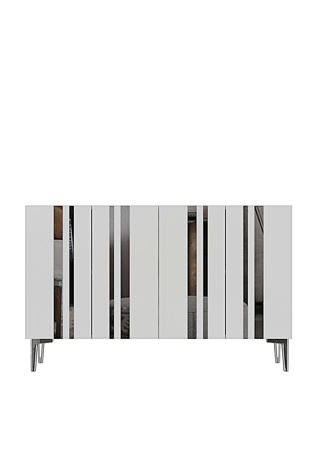 Consola Mia 120, 120 x 75 x 32 cm, alb argintiu, PAL melaminat, oglinda inclusa, alb / silver — imaginea 4
