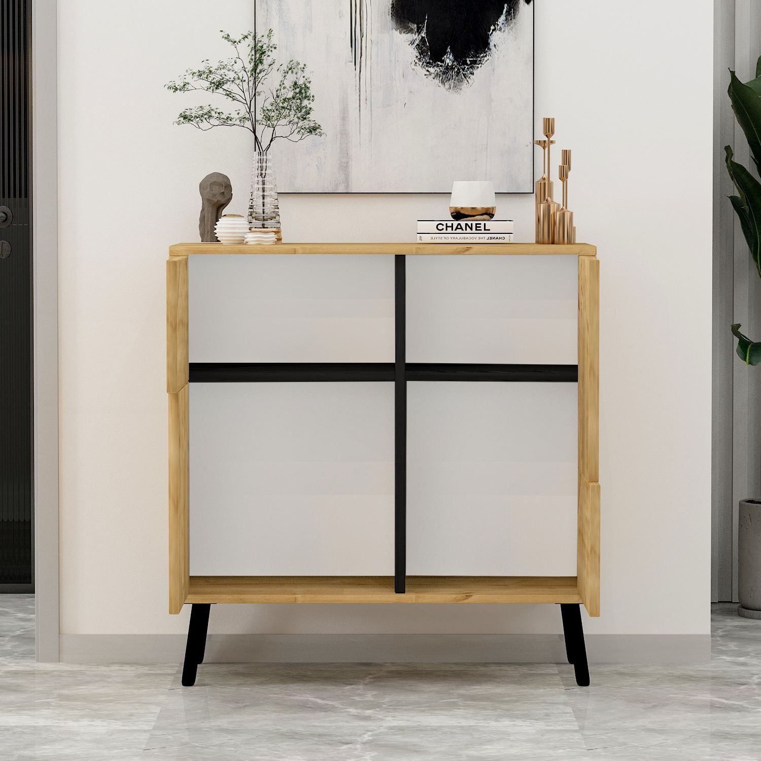 Dulap Darien, 76, 5 x 79, 5 x 35 cm, stejar safir negru lemn, PAL melaminat, spatiu de depozitare, fixare pe perete, safir stejar / negru wood — imaginea 8