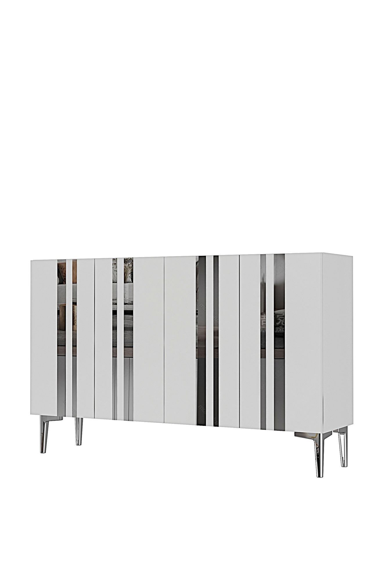 Consola Mia 120, 120 x 75 x 32 cm, alb argintiu, PAL melaminat, oglinda inclusa, alb / silver — imaginea 6