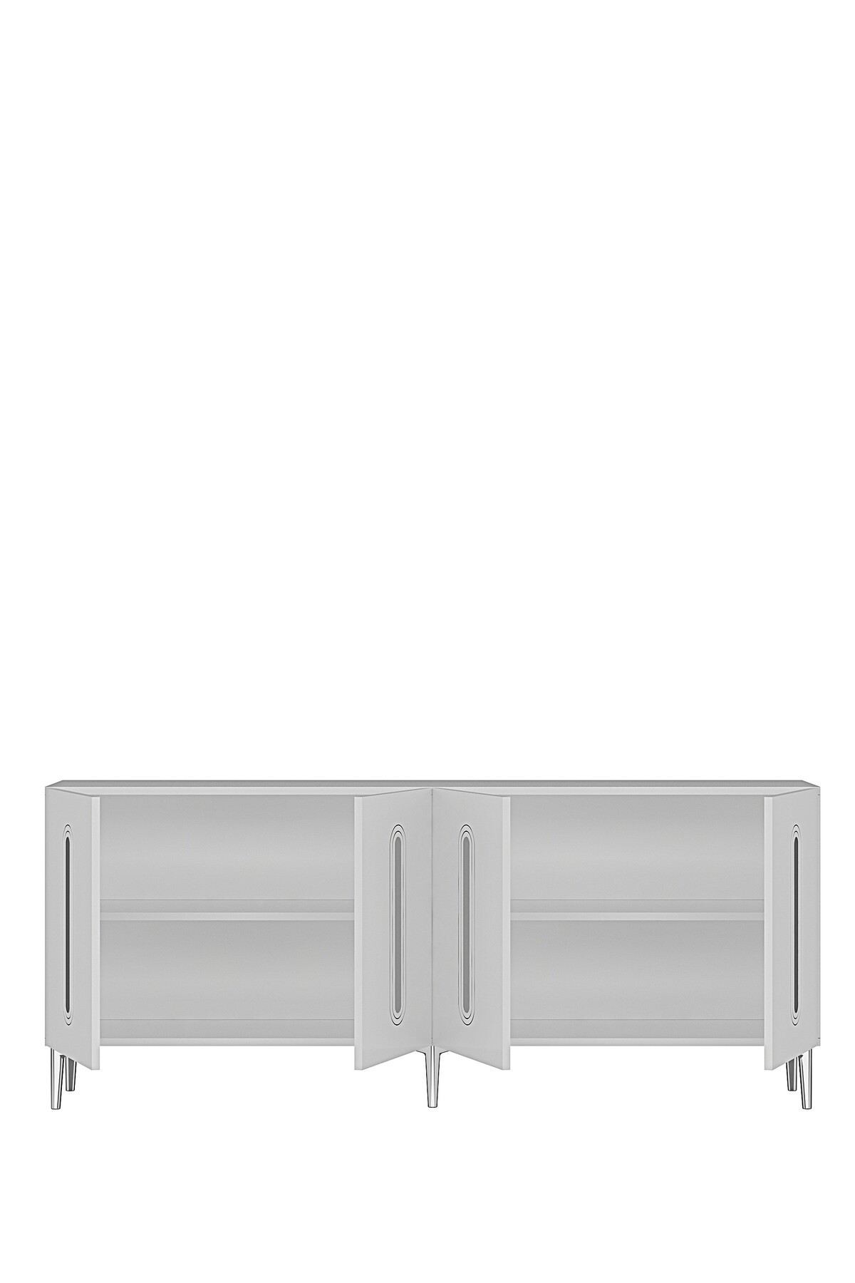 Consola Rany 180, 180 x 75 x 32 cm, alb argintiu, PAL melaminat, oglinda inclusa, alb / silver — imaginea 4