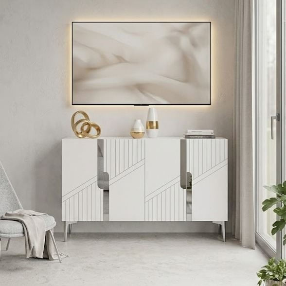 Consola Evva 120, 120 x 75 x 32 cm, alb argintiu, PAL melaminat, oglinda inclusa, alb / silver — imaginea 2