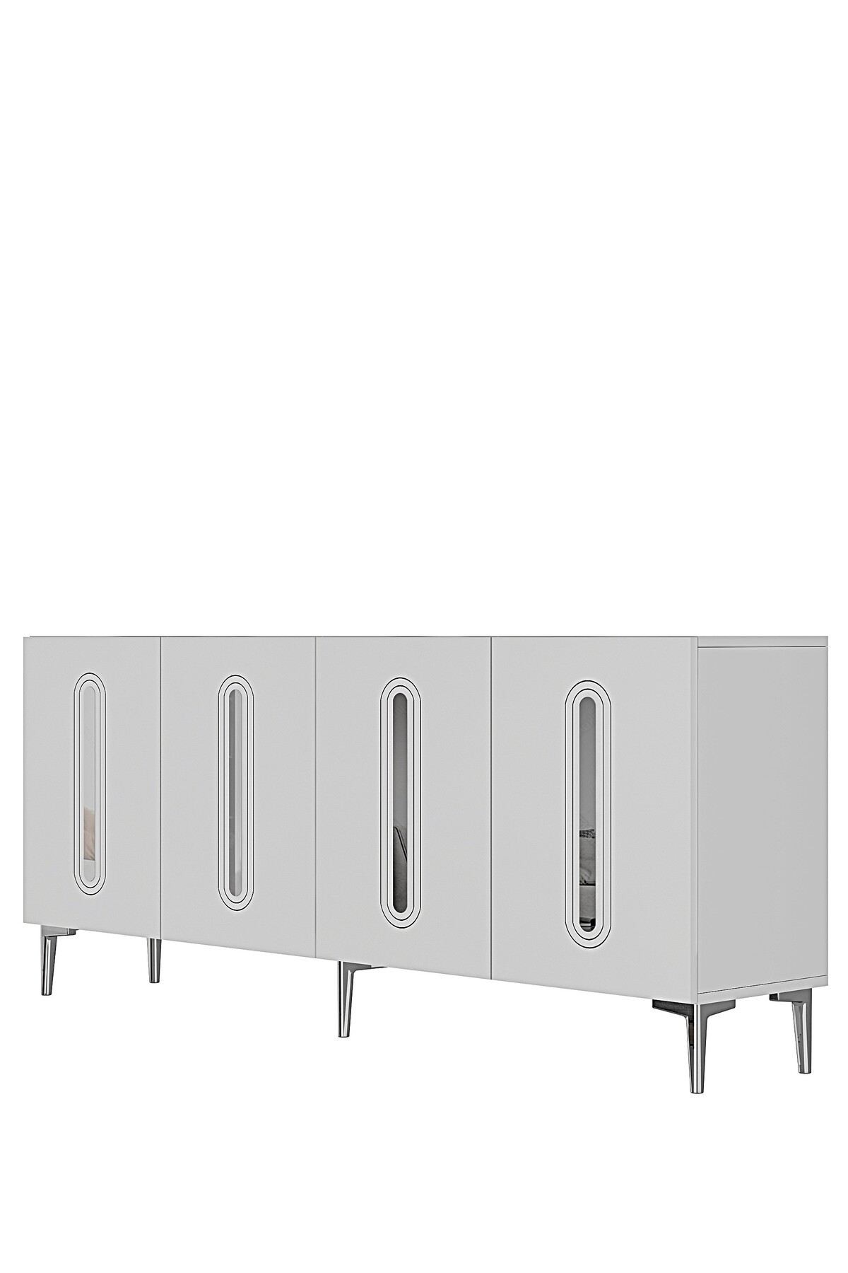 Consola Rany 180, 180 x 75 x 32 cm, alb argintiu, PAL melaminat, oglinda inclusa, alb / silver — imaginea 6
