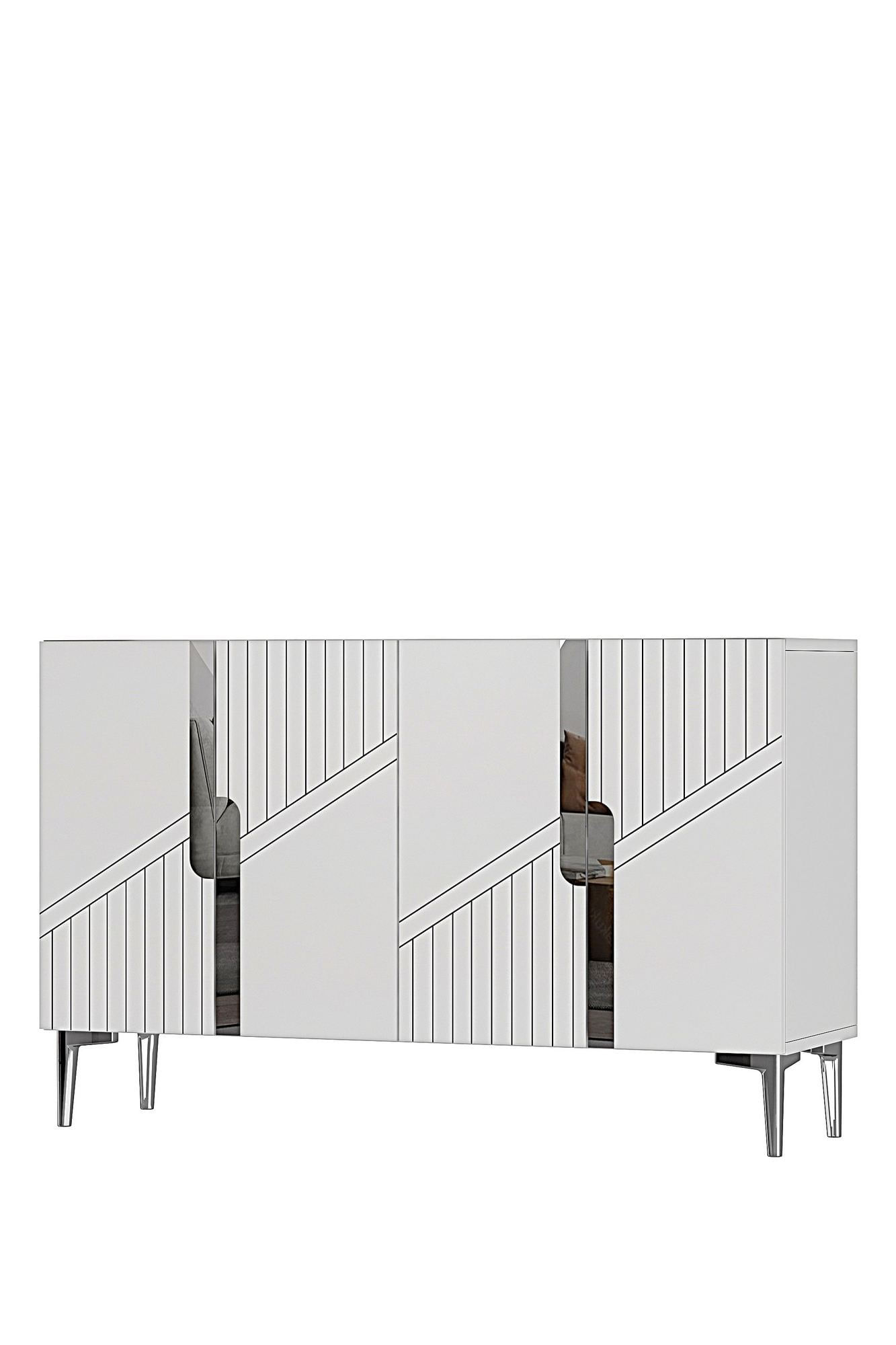 Consola Evva 120, 120 x 75 x 32 cm, alb argintiu, PAL melaminat, oglinda inclusa, alb / silver — imaginea 4