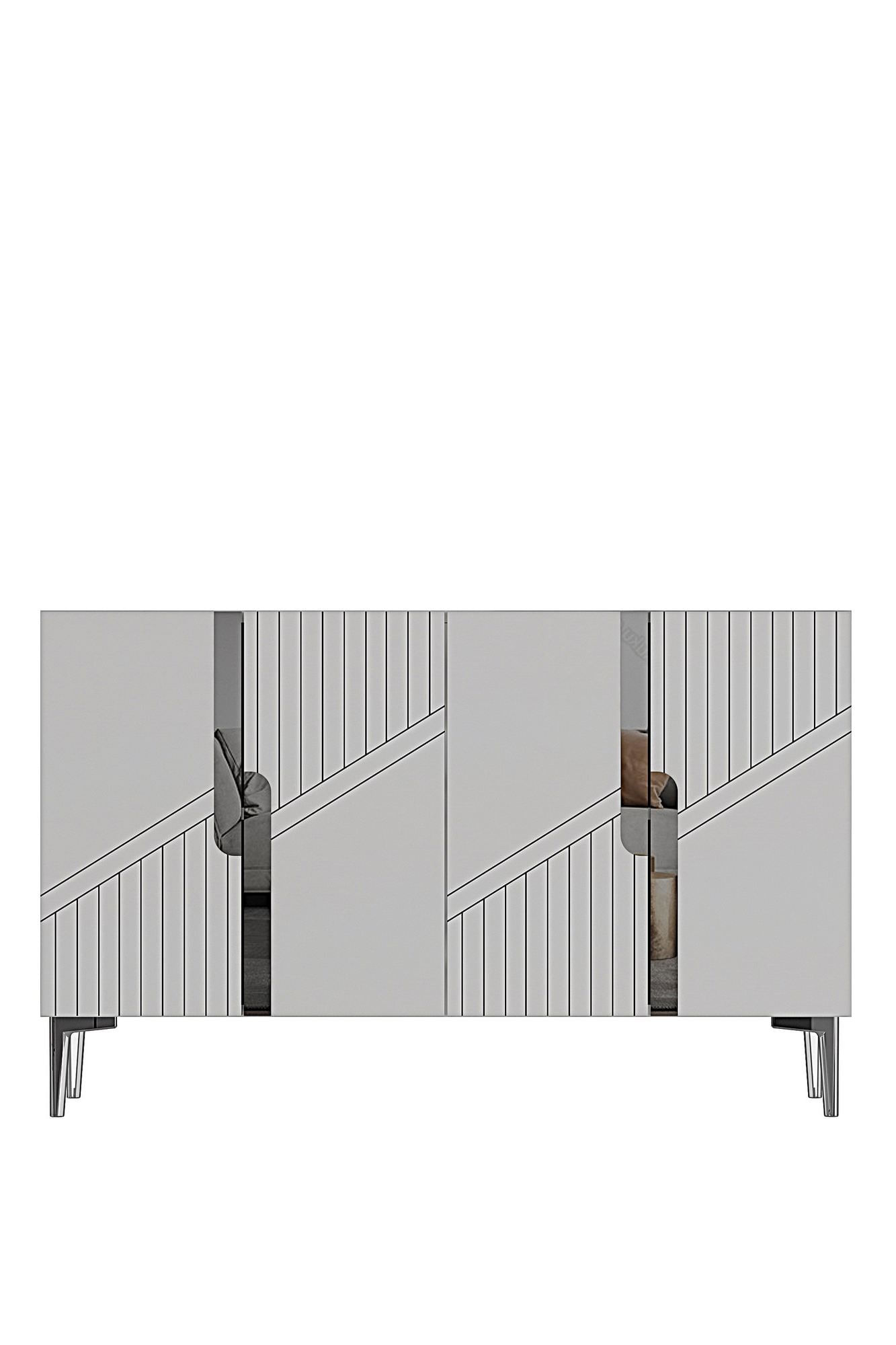 Consola Evva 120, 120 x 75 x 32 cm, alb argintiu, PAL melaminat, oglinda inclusa, alb / silver — imaginea 5