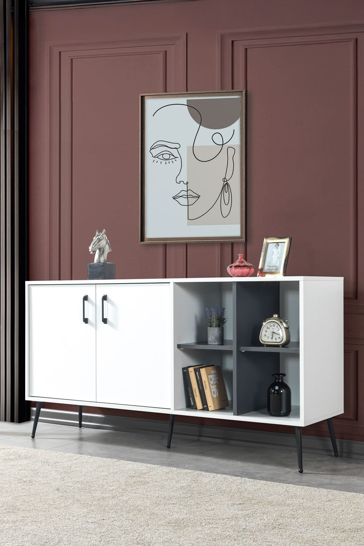 Consola Şile 4612, 160 x 83 x 44 cm, alb antracit, PAL melaminat — imaginea 8