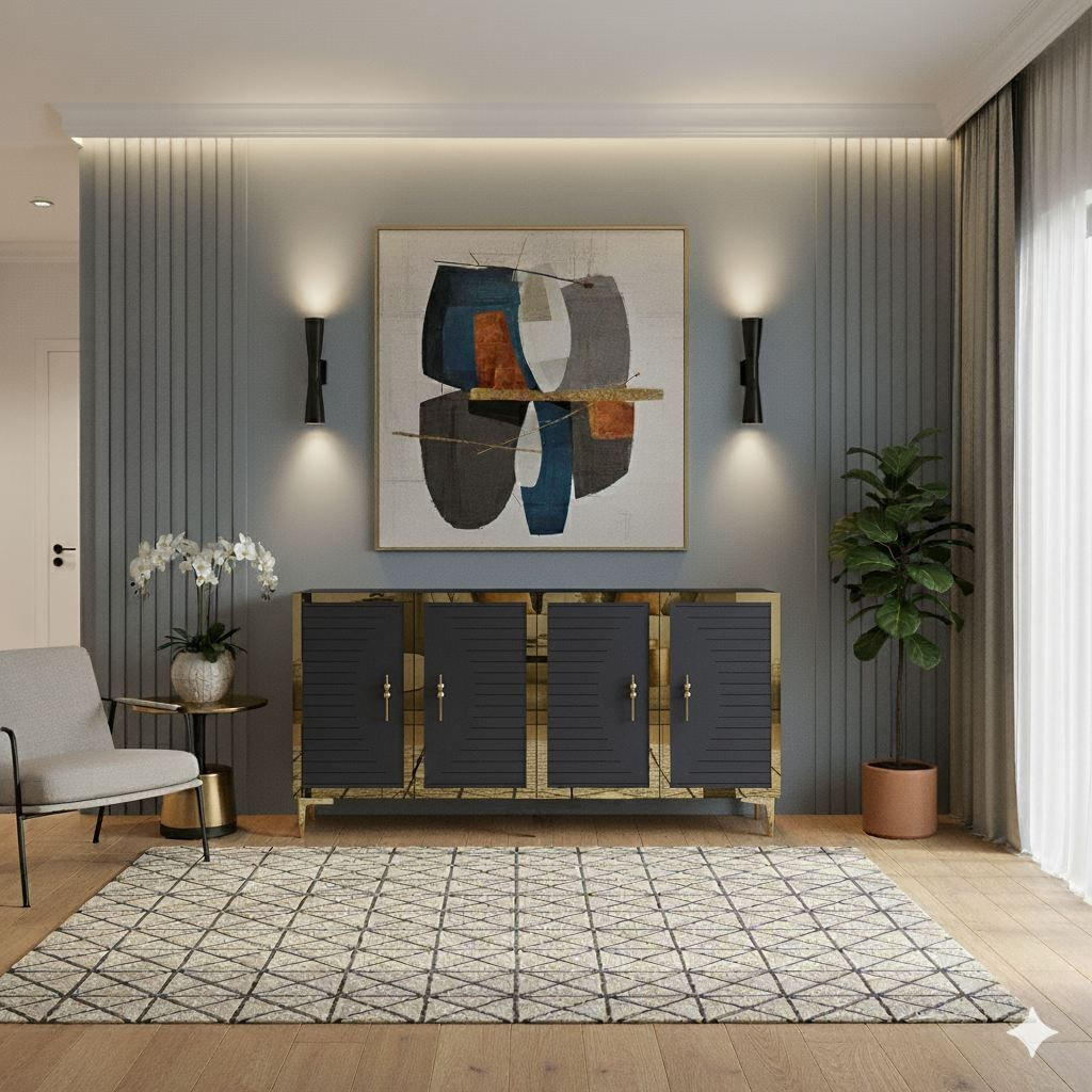 Consola Tuna 120, 120 x 75 x 32 cm, antracit auriu, PAL melaminat, spatiu de depozitare, fixare pe perete, antracit / gold — imaginea 2