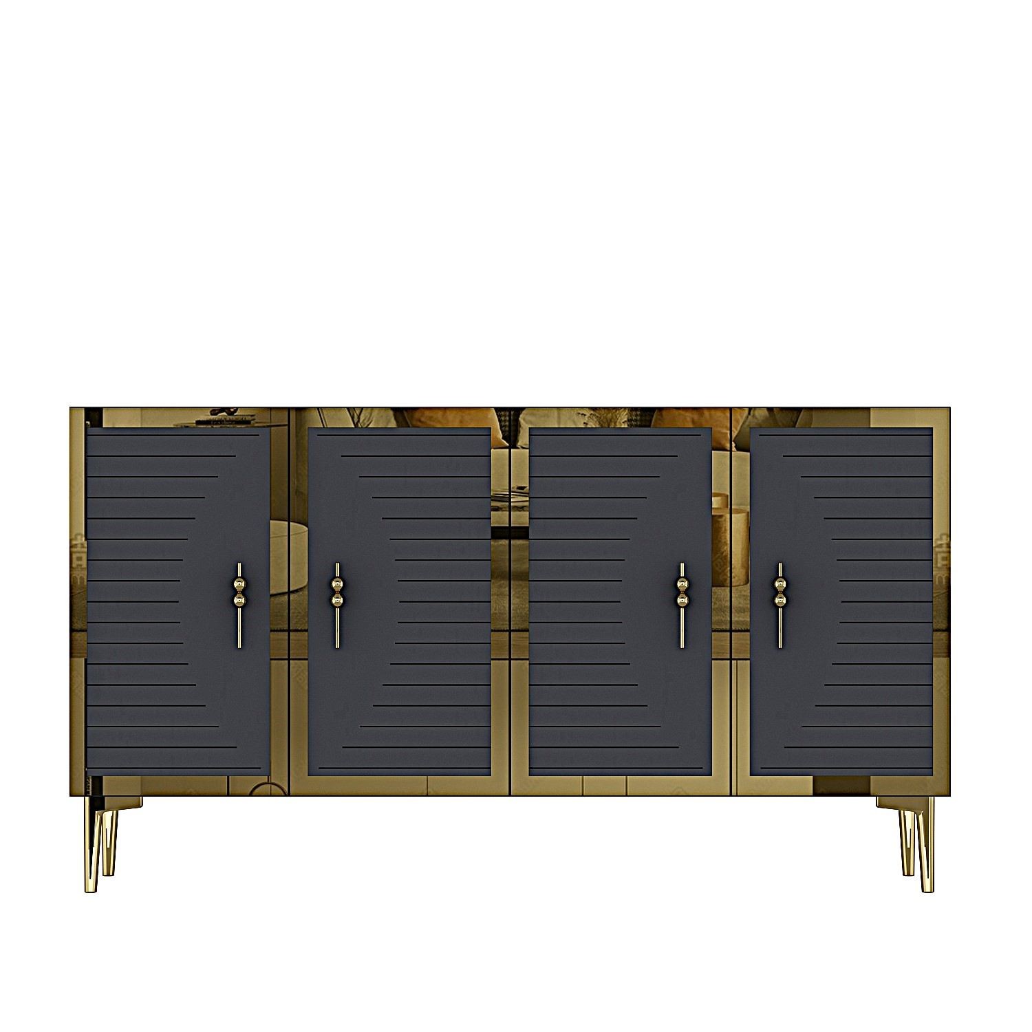 Consola Tuna 120, 120 x 75 x 32 cm, antracit auriu, PAL melaminat, spatiu de depozitare, fixare pe perete, antracit / gold — imaginea 4