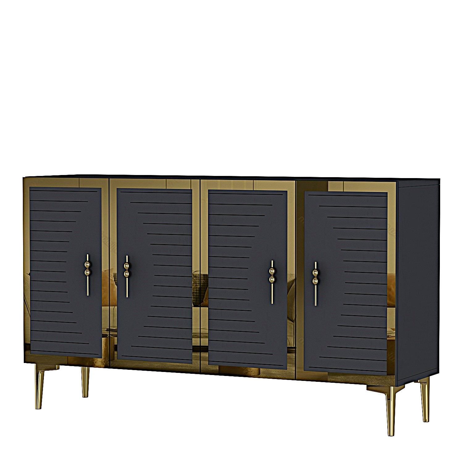 Consola Tuna 120, 120 x 75 x 32 cm, antracit auriu, PAL melaminat, spatiu de depozitare, fixare pe perete, antracit / gold — imaginea 9
