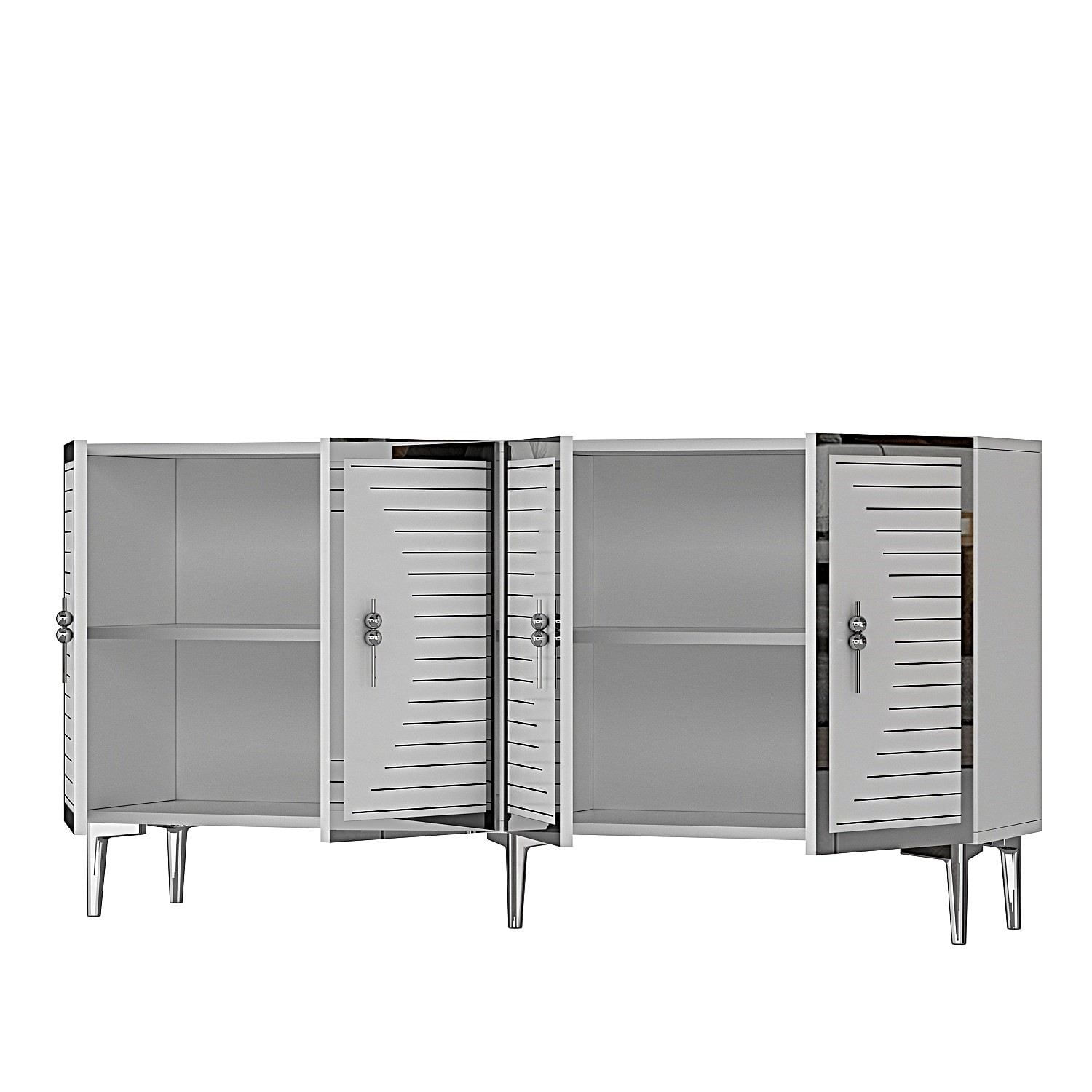 Consola Tuna 180, 180 x 75 x 32 cm, alb argintiu, PAL melaminat, spatiu de depozitare, fixare pe perete, alb / silver — imaginea 2