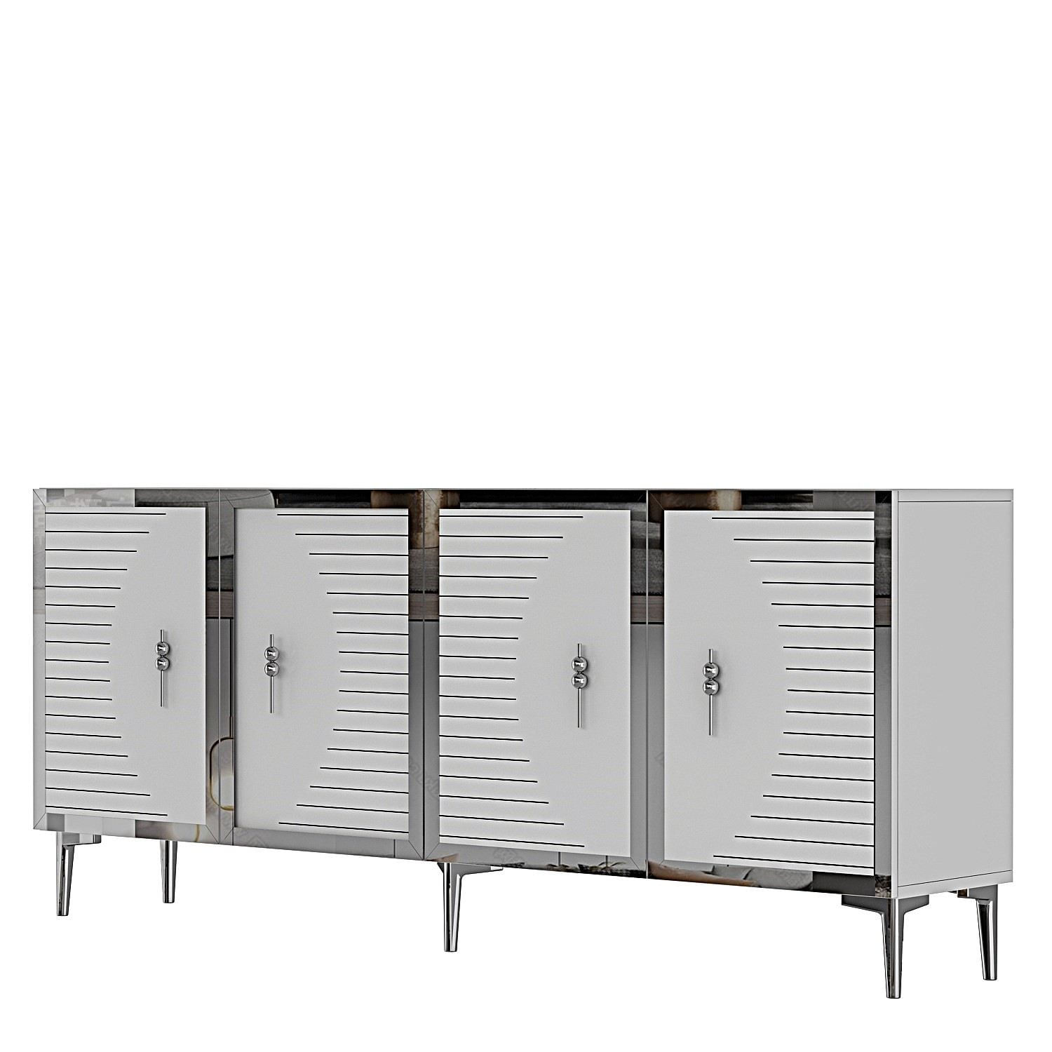 Consola Tuna 180, 180 x 75 x 32 cm, alb argintiu, PAL melaminat, spatiu de depozitare, fixare pe perete, alb / silver — imaginea 3