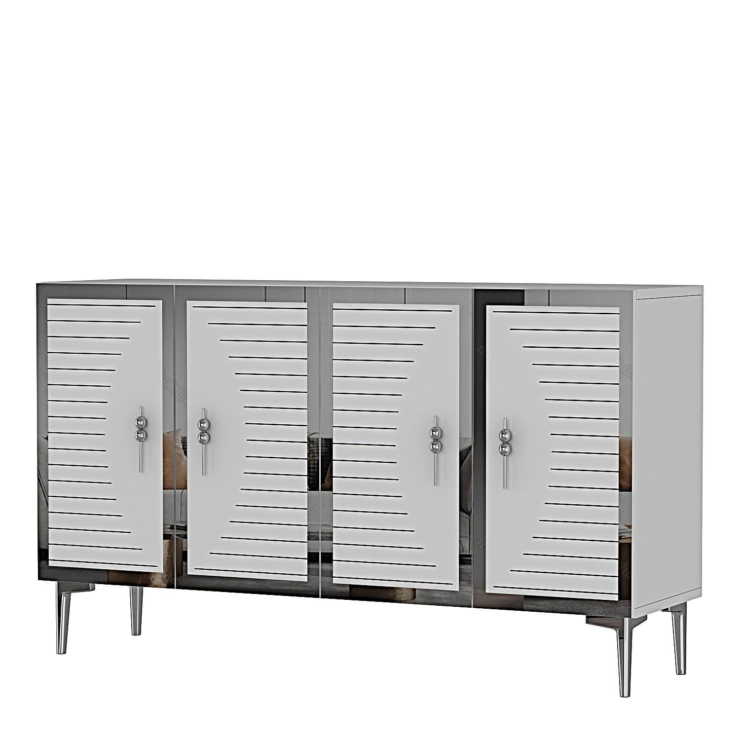 Consola Tuna 120, 120 x 75 x 32 cm, alb argintiu, PAL melaminat, spatiu de depozitare, fixare pe perete, alb / silver — imaginea 4