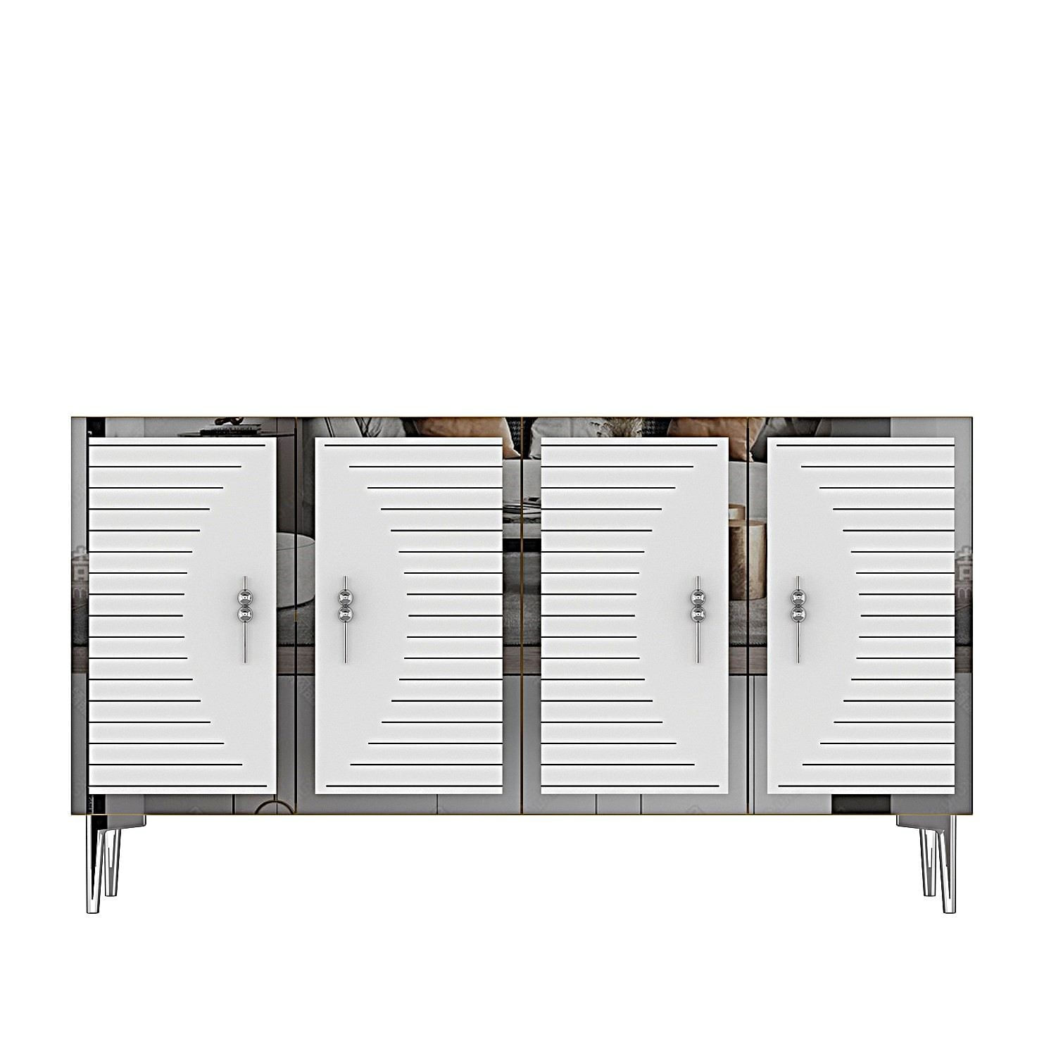 Consola Tuna 120, 120 x 75 x 32 cm, alb argintiu, PAL melaminat, spatiu de depozitare, fixare pe perete, alb / silver — imaginea 6