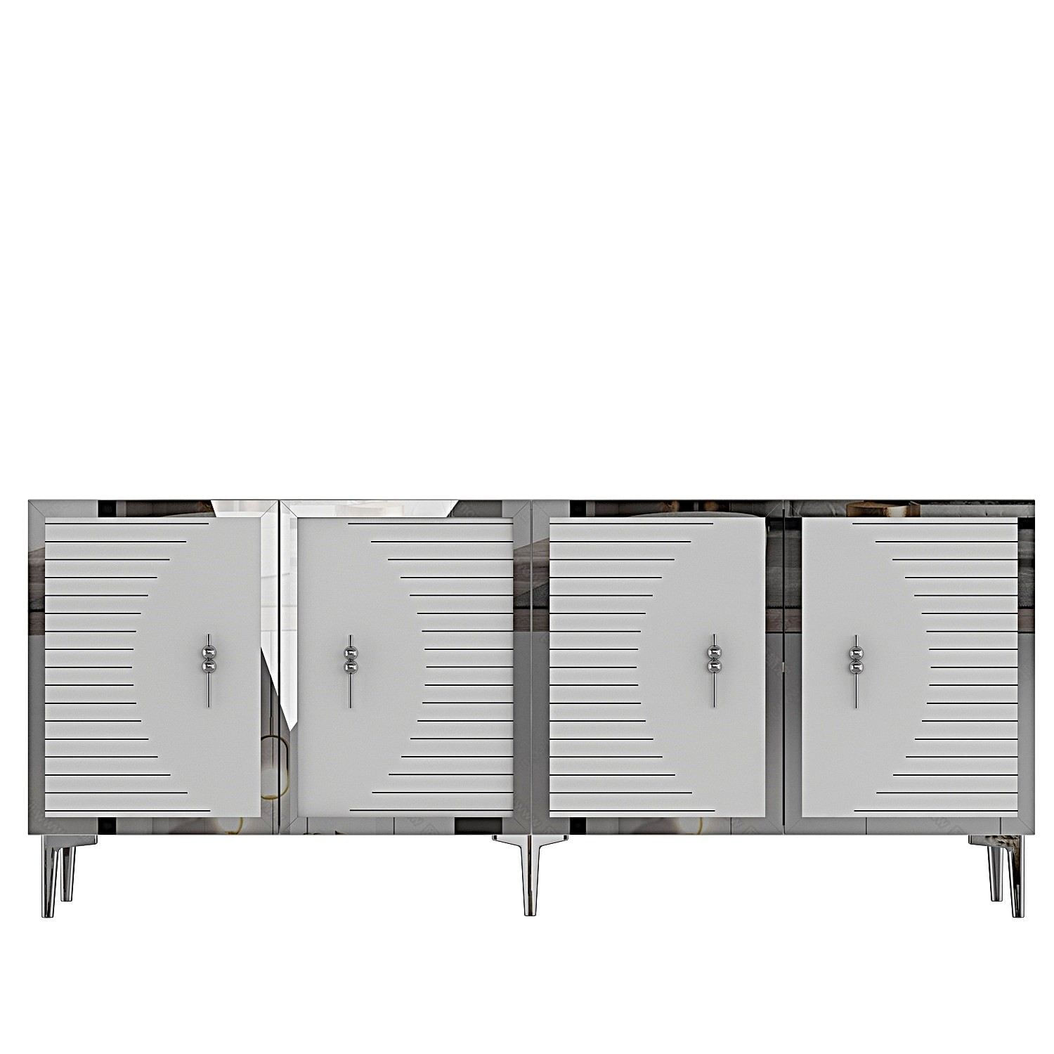 Consola Tuna 180, 180 x 75 x 32 cm, alb argintiu, PAL melaminat, spatiu de depozitare, fixare pe perete, alb / silver — imaginea 7