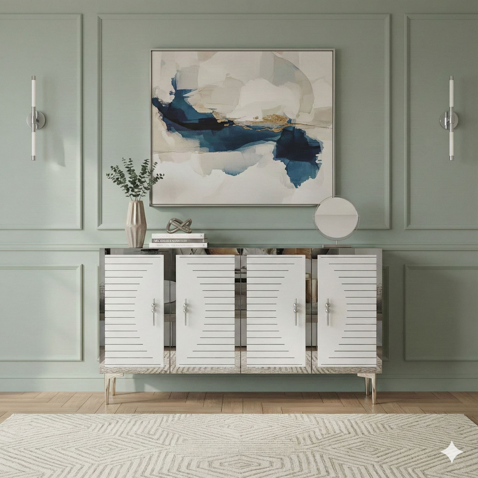 Consola Tuna 120, 120 x 75 x 32 cm, alb argintiu, PAL melaminat, spatiu de depozitare, fixare pe perete, alb / silver — imaginea 7