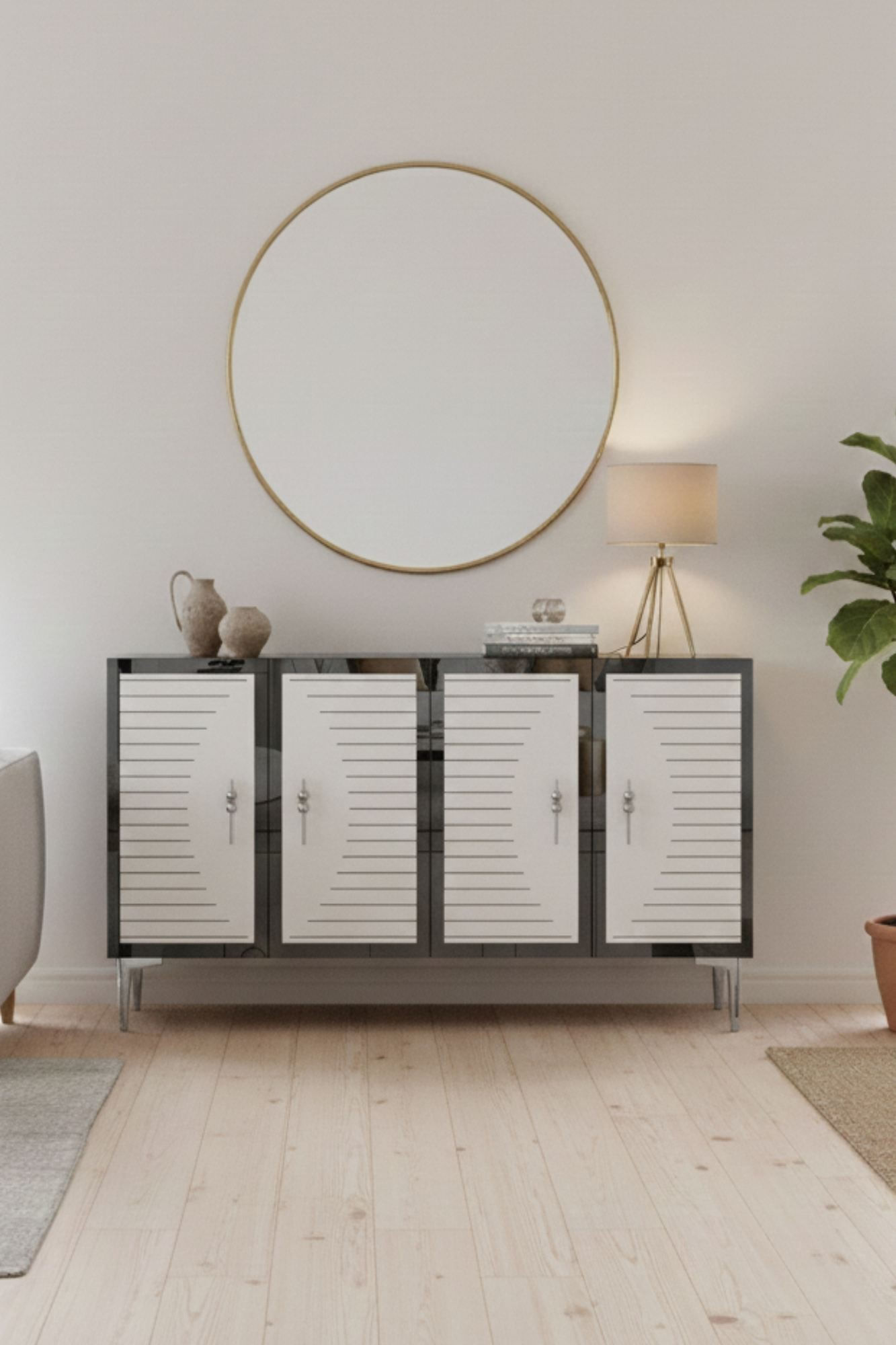 Consola Tuna 120, 120 x 75 x 32 cm, alb argintiu, PAL melaminat, spatiu de depozitare, fixare pe perete, alb / silver — imaginea 8