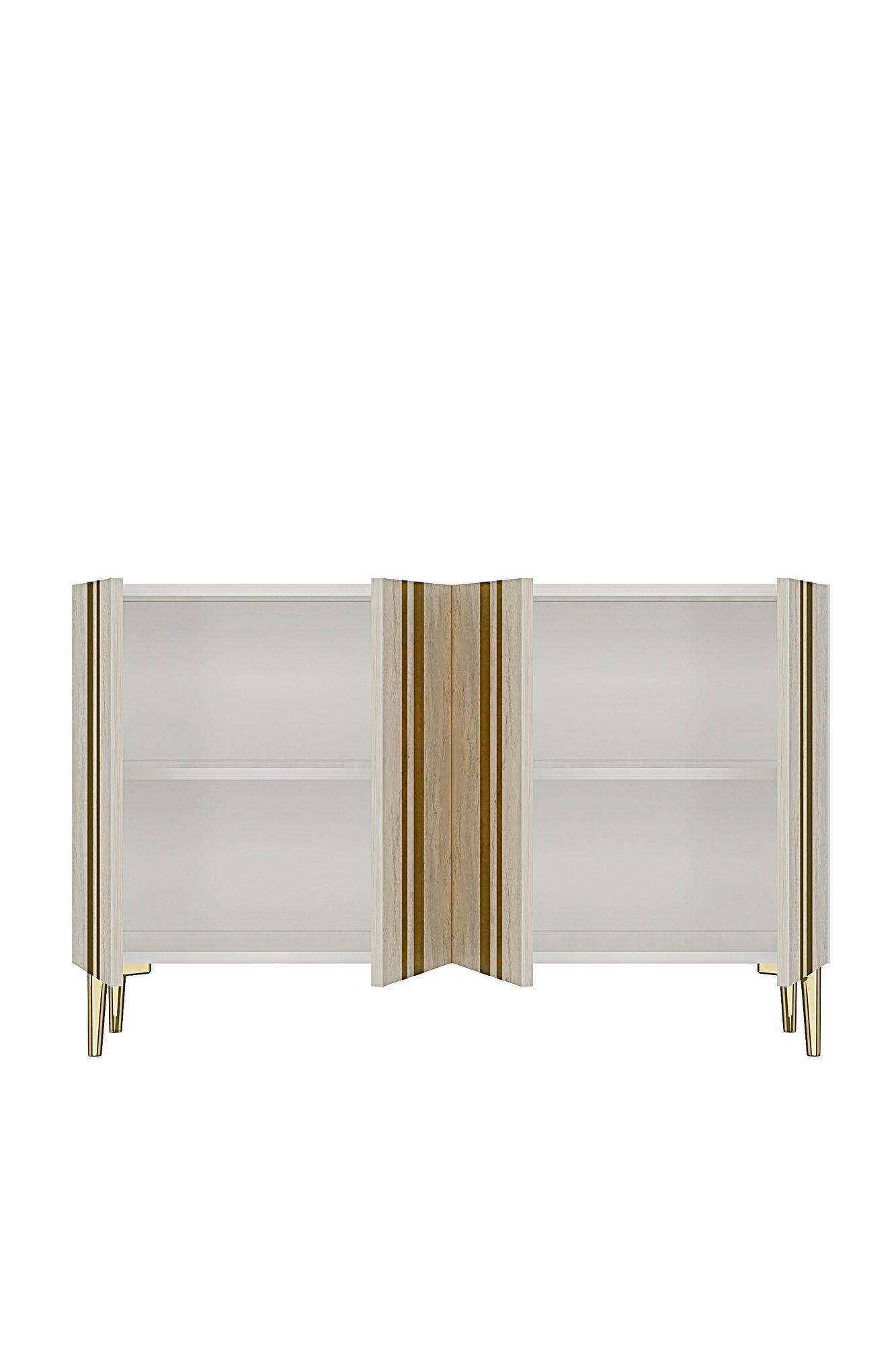 Consola Mia 120, 120 x 75 x 32 cm, alb travertin auriu, PAL melaminat, oglinda inclusa, alb / travertin / gold — imaginea 3