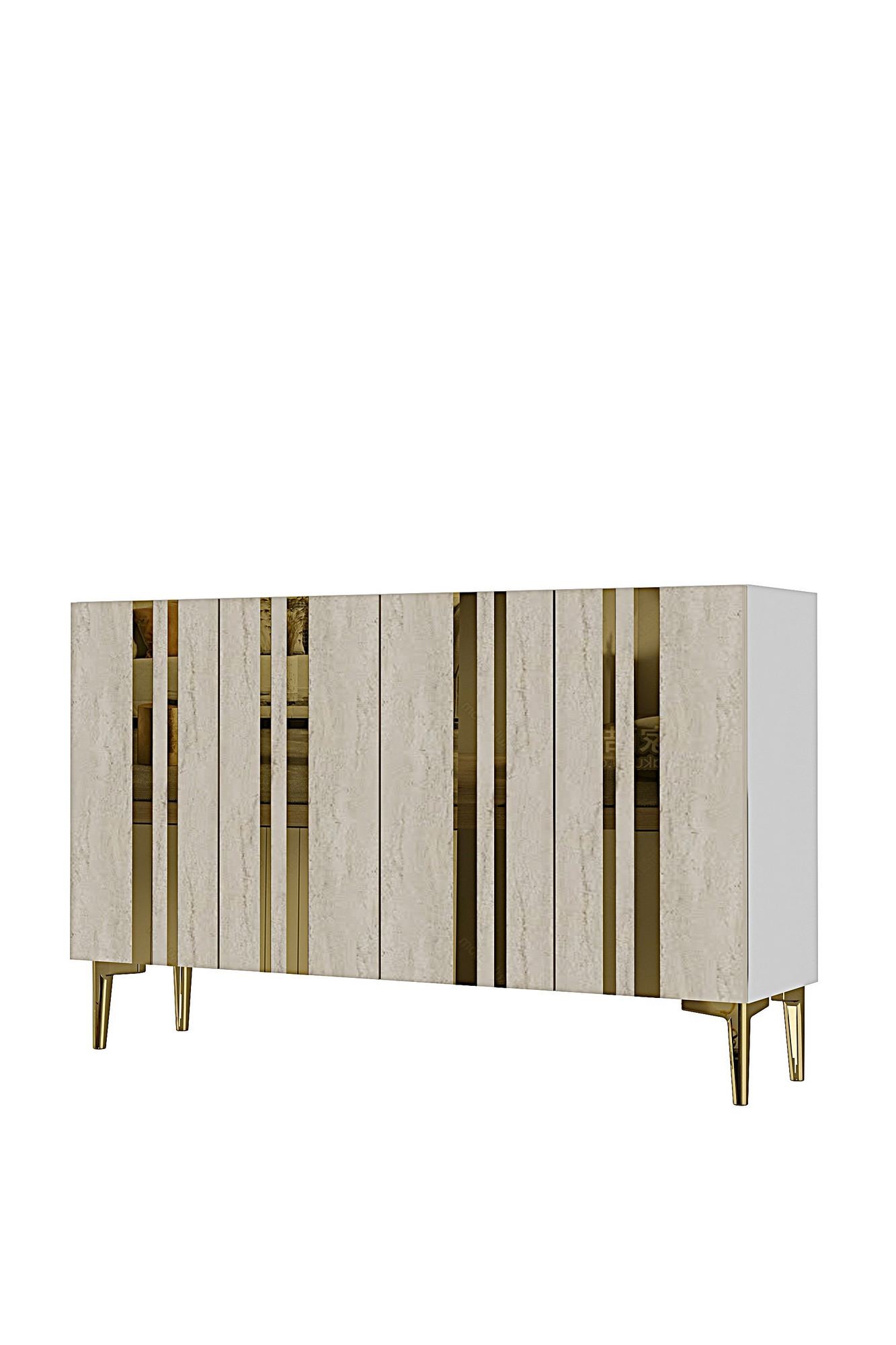 Consola Mia 120, 120 x 75 x 32 cm, alb travertin auriu, PAL melaminat, oglinda inclusa, alb / travertin / gold — imaginea 4