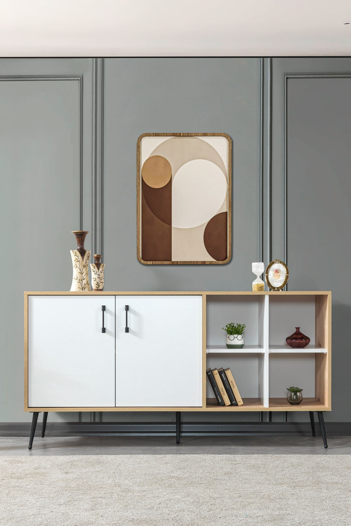 Consola Şile 4611, 160 x 83 x 44 cm, stejar safir alb, PAL melaminat — imaginea 2