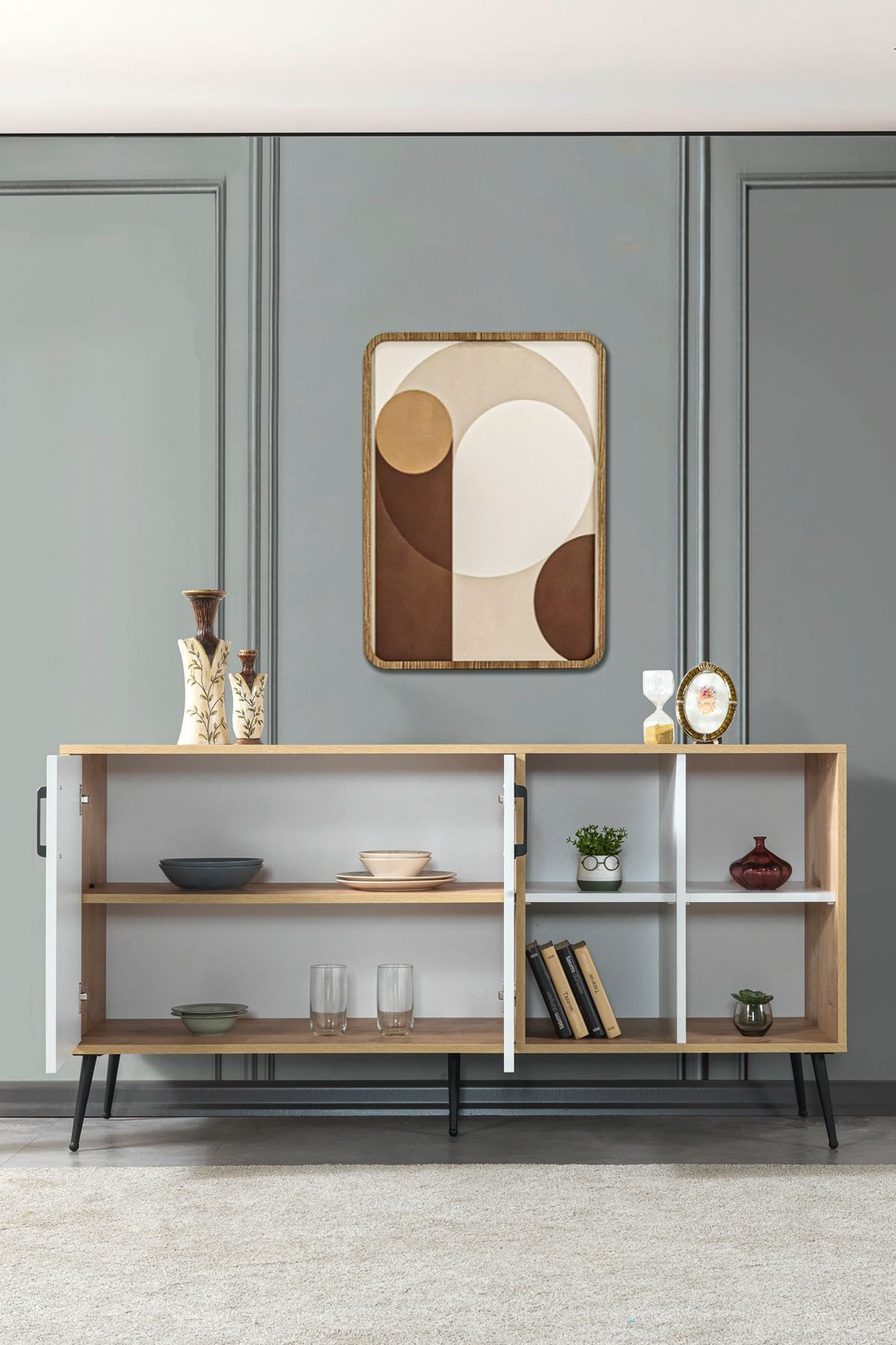 Consola Şile 4611, 160 x 83 x 44 cm, stejar safir alb, PAL melaminat — imaginea 4
