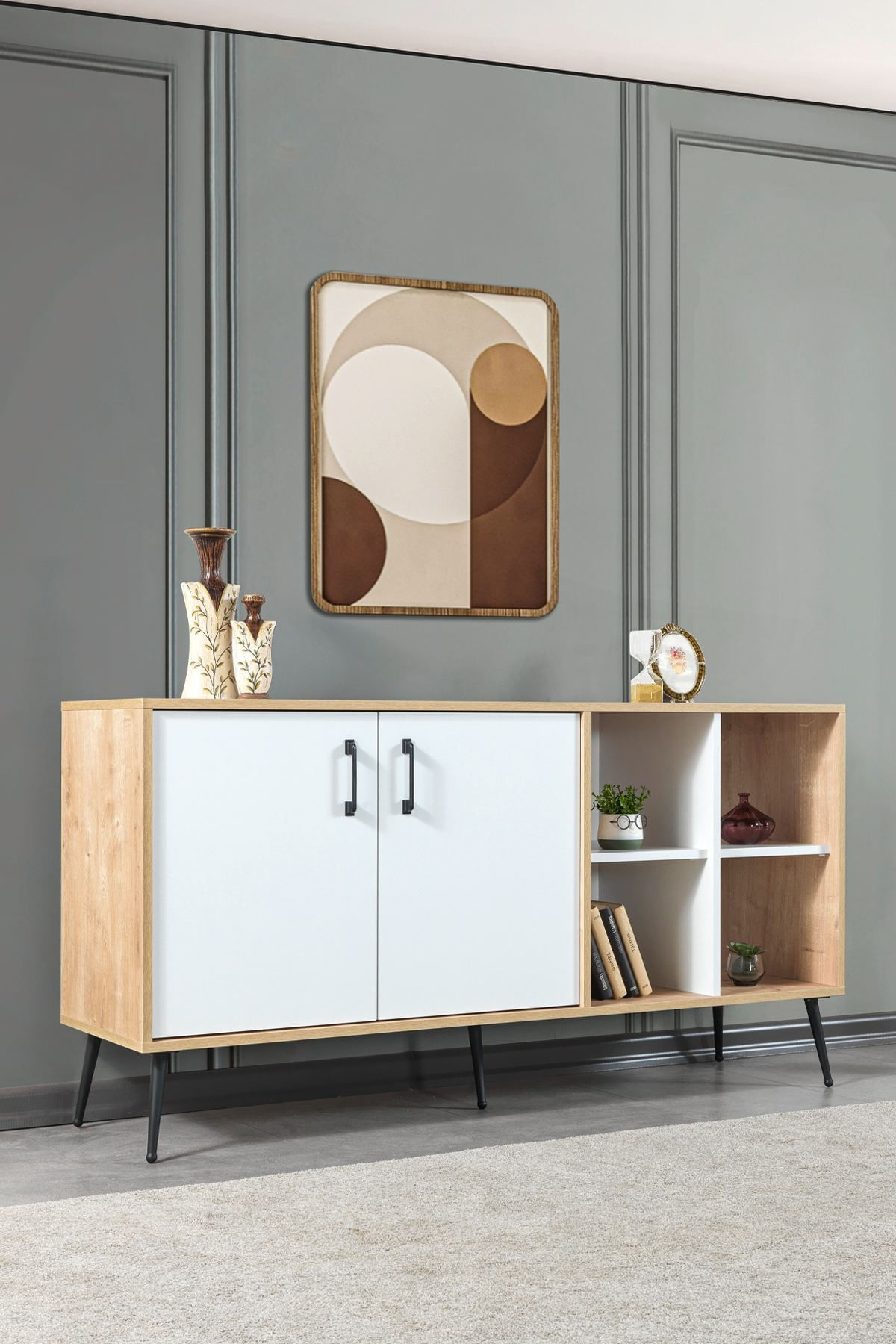 Consola Şile 4611, 160 x 83 x 44 cm, stejar safir alb, PAL melaminat — imaginea 7