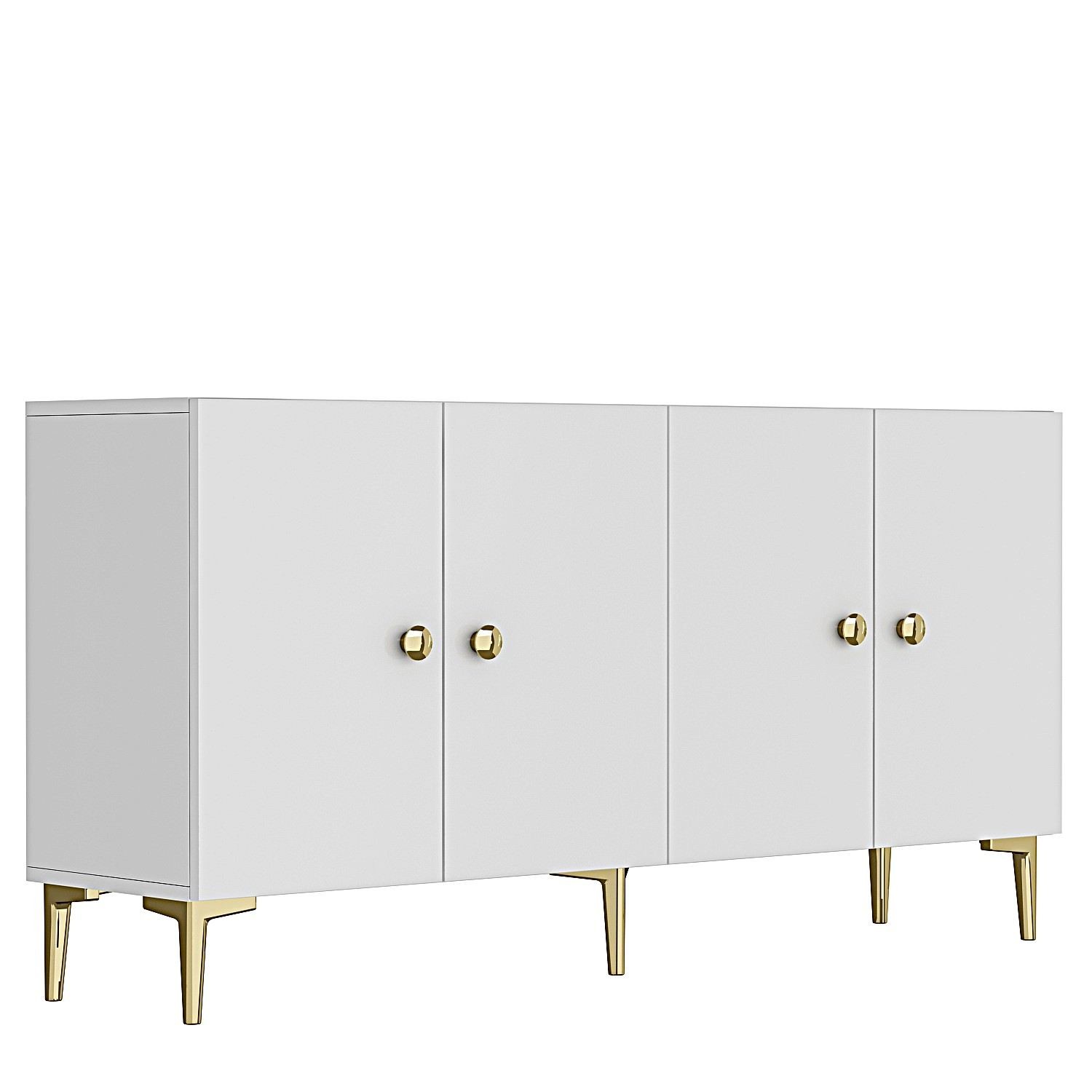 Consola Simple 150, 150 x 75 x 32 cm, alb auriu, PAL melaminat, spatiu de depozitare, fixare pe perete, alb / gold — imaginea 2