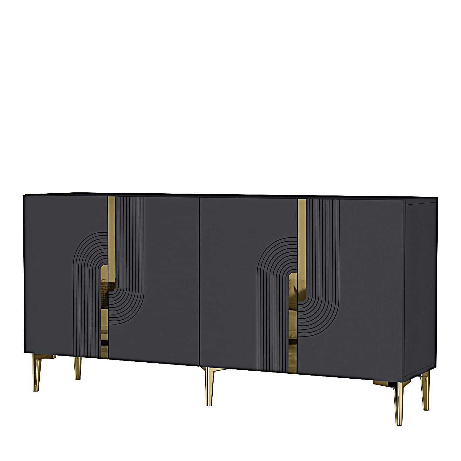 Consola Meyra 150, 150 x 75 x 32 cm, antracit auriu, PAL melaminat, spatiu de depozitare, fixare pe perete, antracit / gold — imaginea 4
