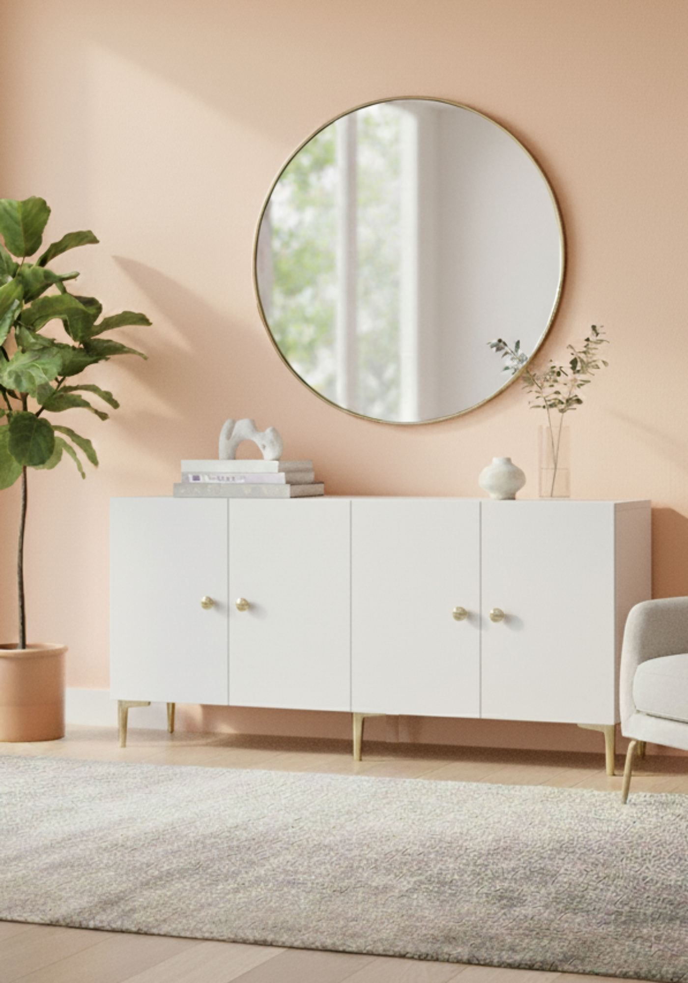 Consola Simple 150, 150 x 75 x 32 cm, alb auriu, PAL melaminat, spatiu de depozitare, fixare pe perete, alb / gold — imaginea 7