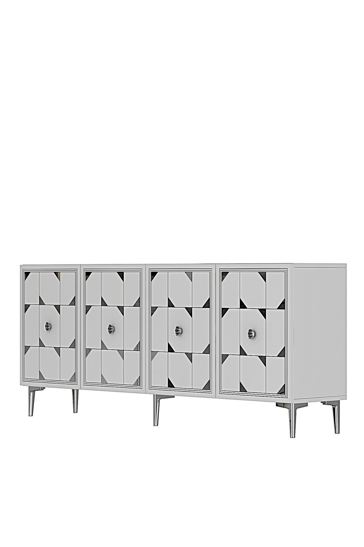 Consola Moka 180, 180 x 75 x 32 cm, alb argintiu, PAL melaminat, oglinda inclusa, alb / silver — imaginea 2