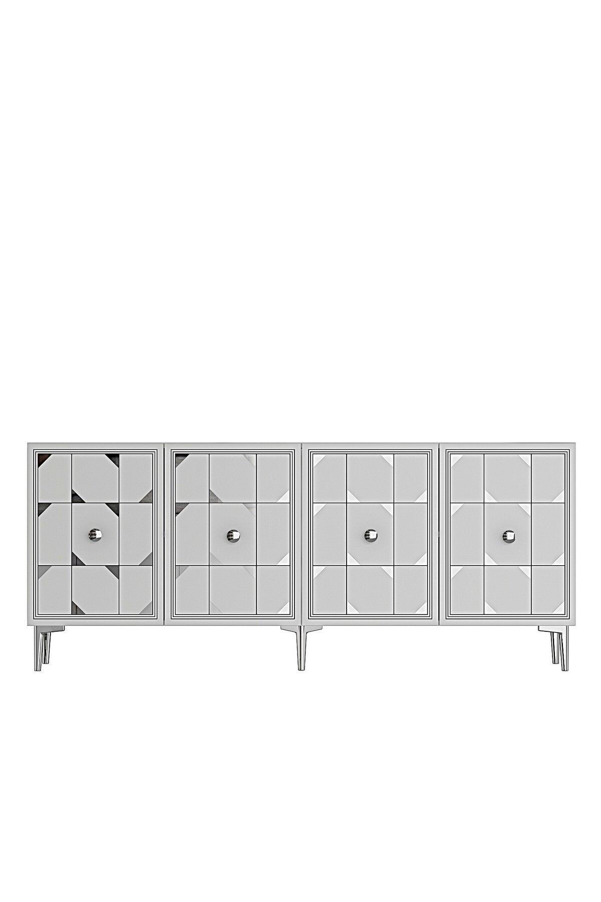 Consola Moka 180, 180 x 75 x 32 cm, alb argintiu, PAL melaminat, oglinda inclusa, alb / silver — imaginea 6