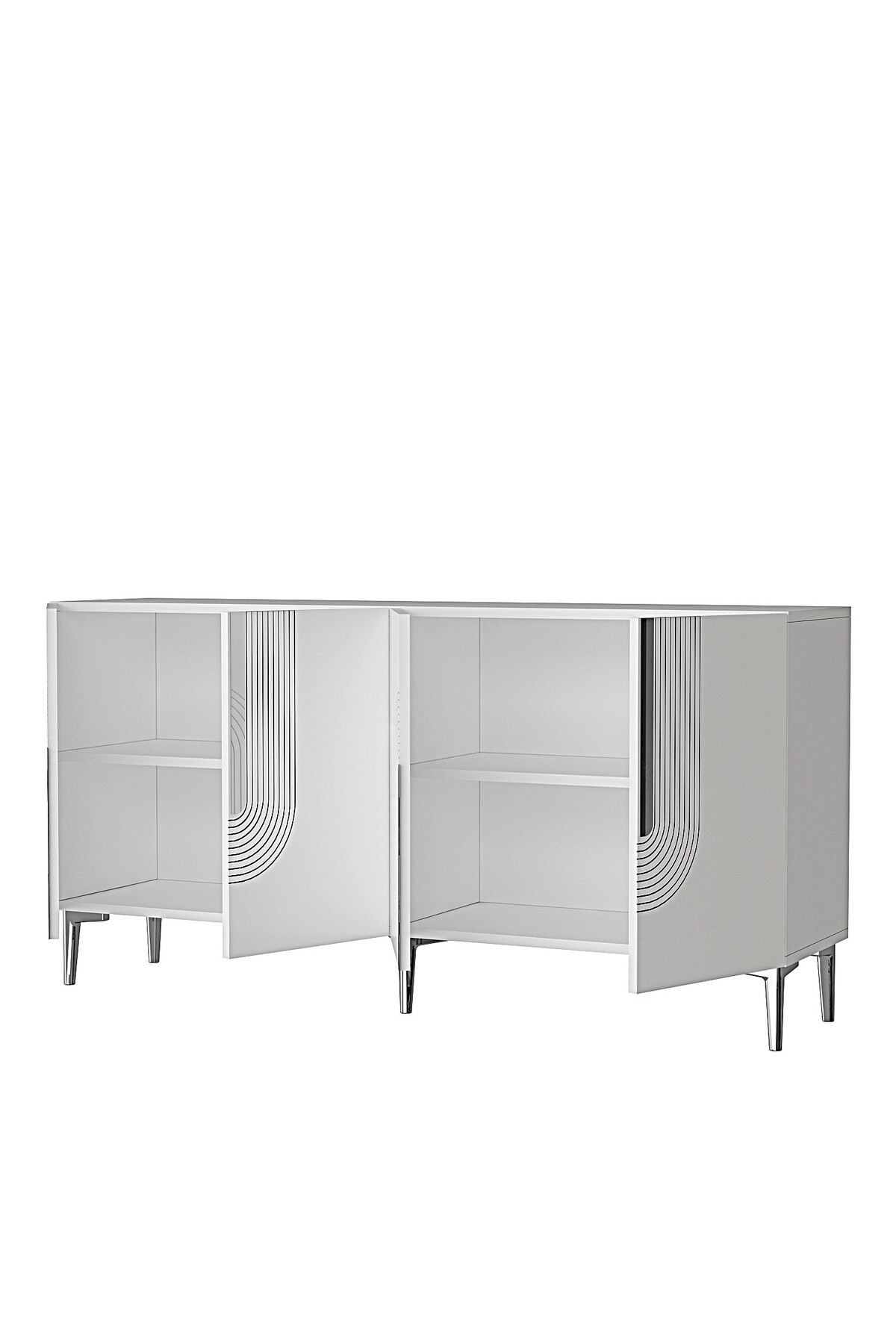 Consola Meyra 180, 180 x 75 x 32 cm, alb argintiu, PAL melaminat, oglinda inclusa, alb / silver — imaginea 3