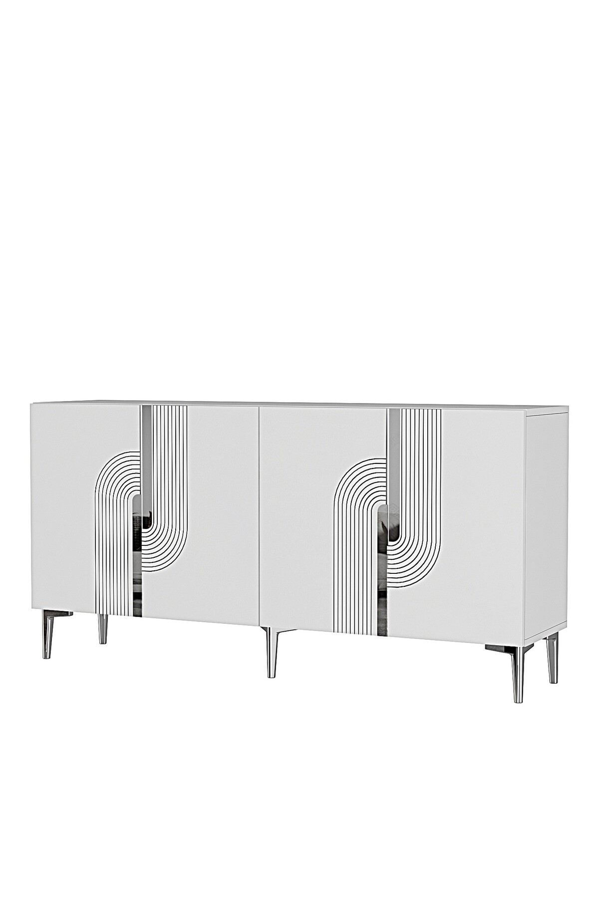 Consola Meyra 180, 180 x 75 x 32 cm, alb argintiu, PAL melaminat, oglinda inclusa, alb / silver — imaginea 5