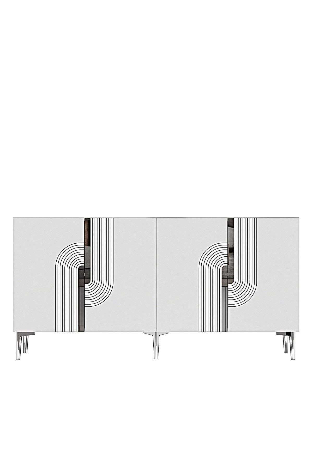 Consola Meyra 180, 180 x 75 x 32 cm, alb argintiu, PAL melaminat, oglinda inclusa, alb / silver — imaginea 6