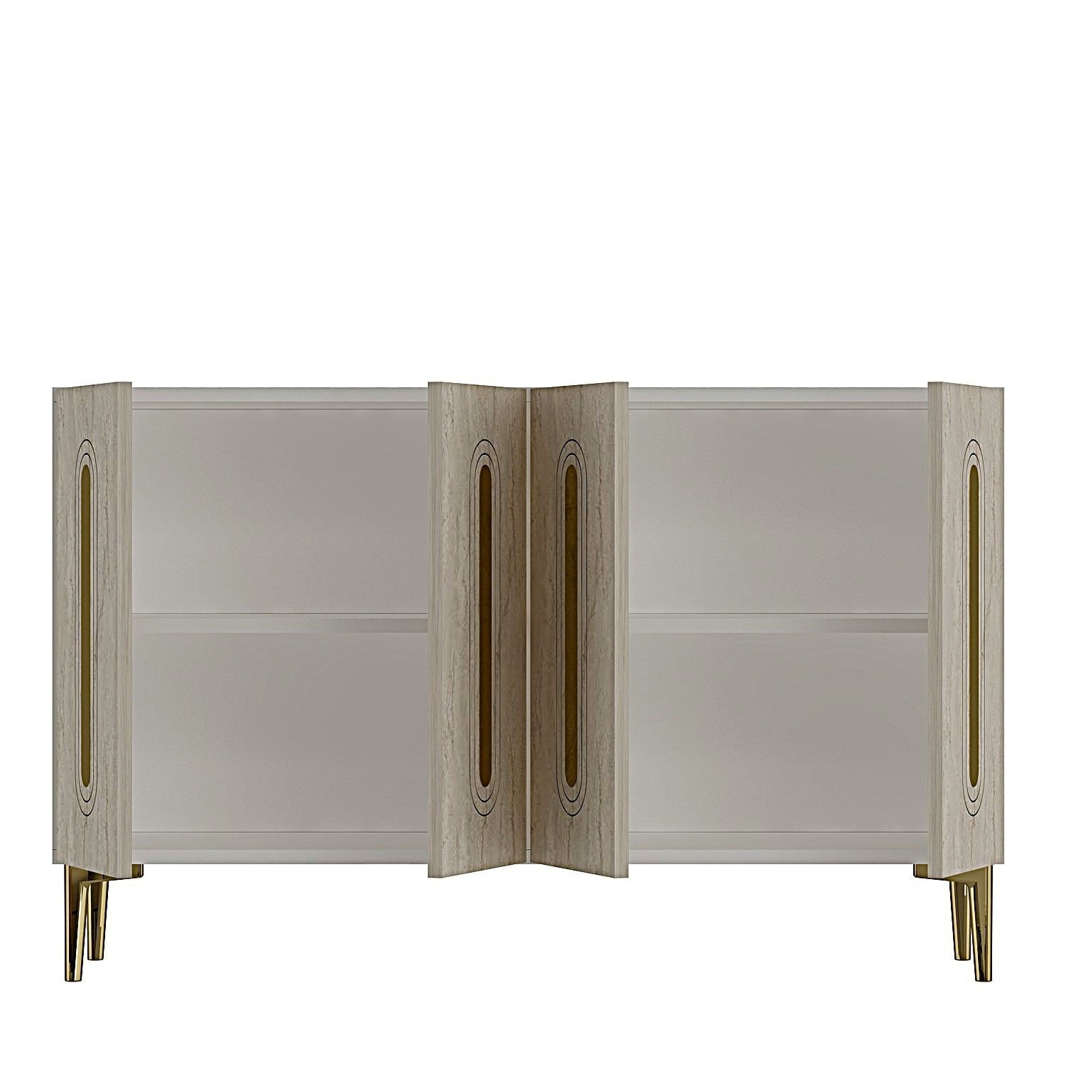 Consola Rany 120, 120 x 75 x 32 cm, alb travertin auriu, PAL melaminat, spatiu de depozitare, fixare pe perete, alb / travertin / gold — imaginea 5